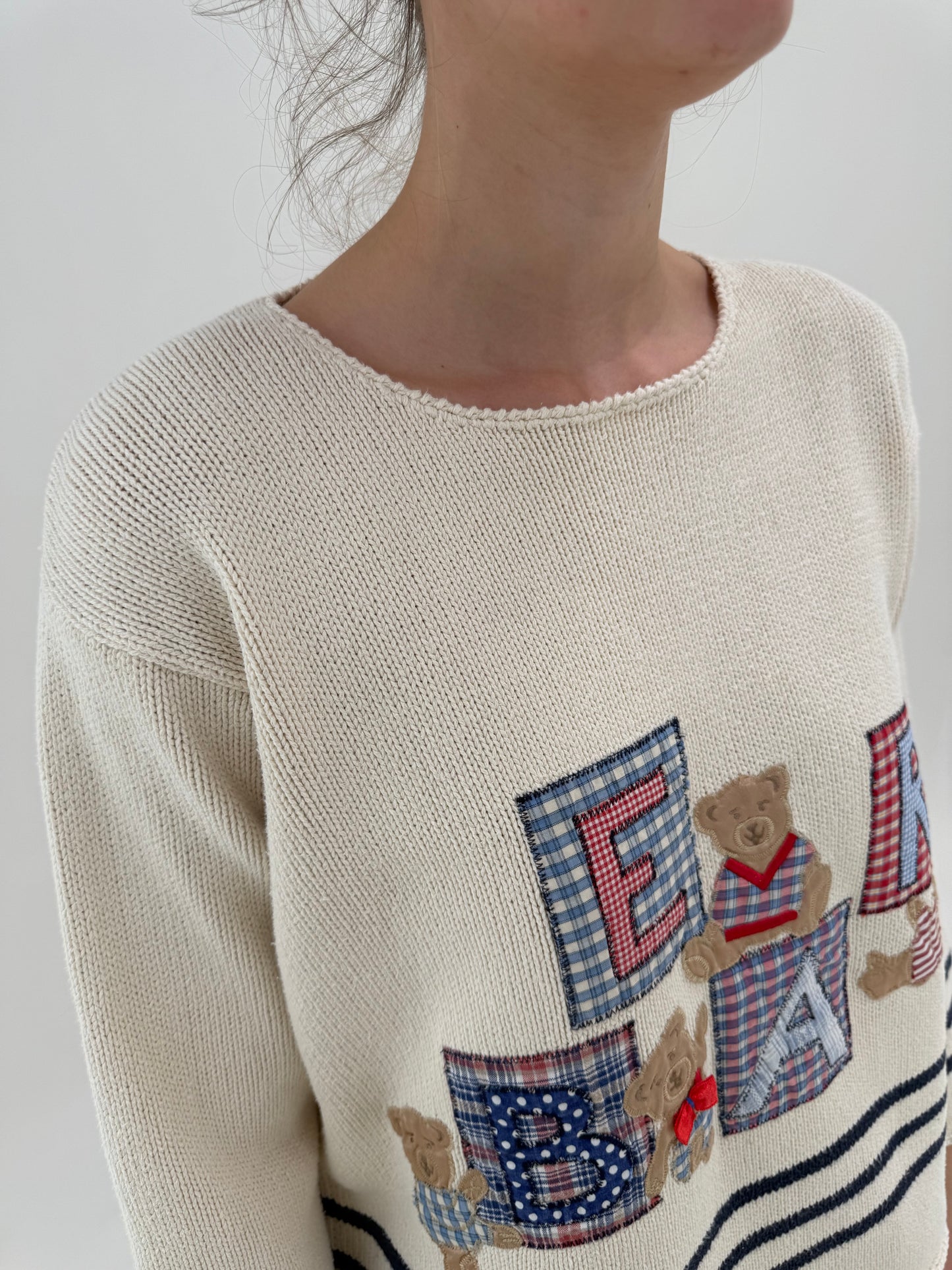 Soft knit ivoire cu ursuleți și aplicații din bumbac