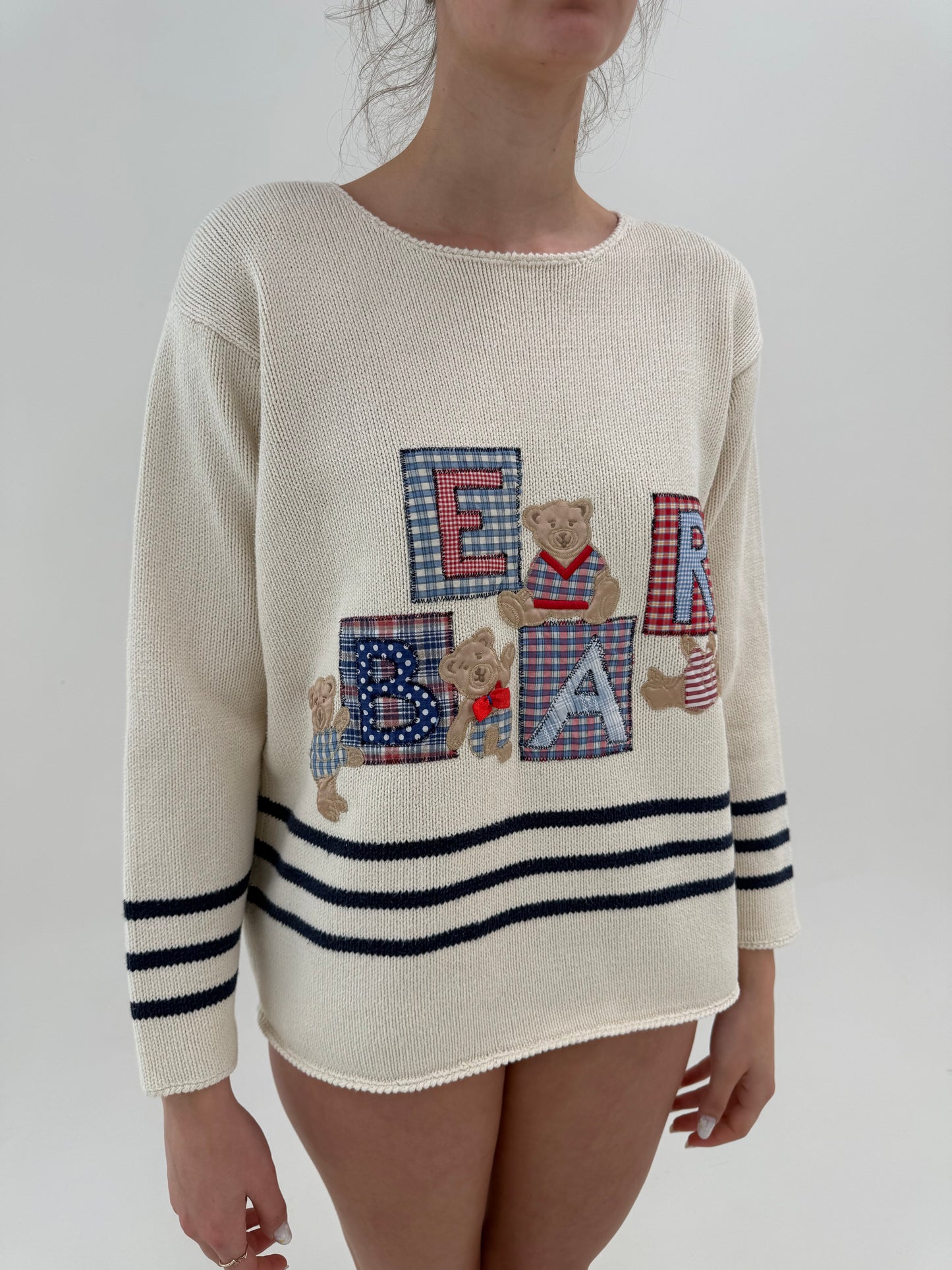 Soft knit ivoire cu ursuleți și aplicații din bumbac