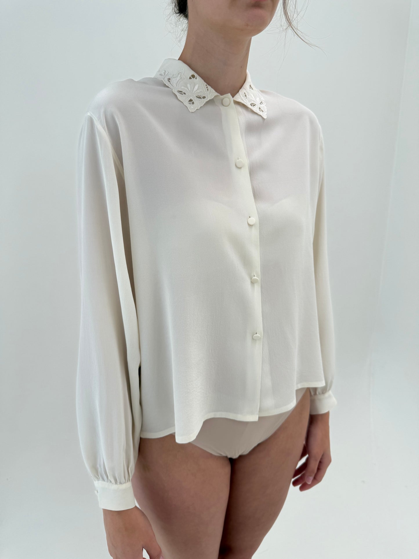 Cămașa vintage din mătase naturală butter white