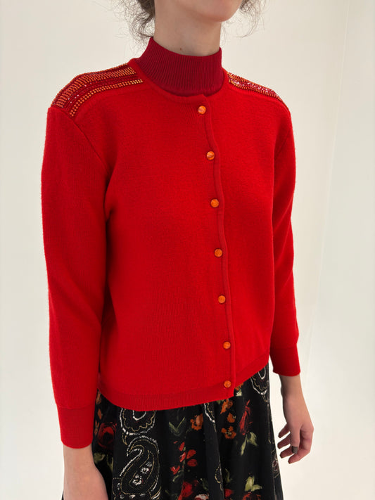 Cardigan vintage tip jachetă italian din lana luxury de gramaj mare cu aplicații
