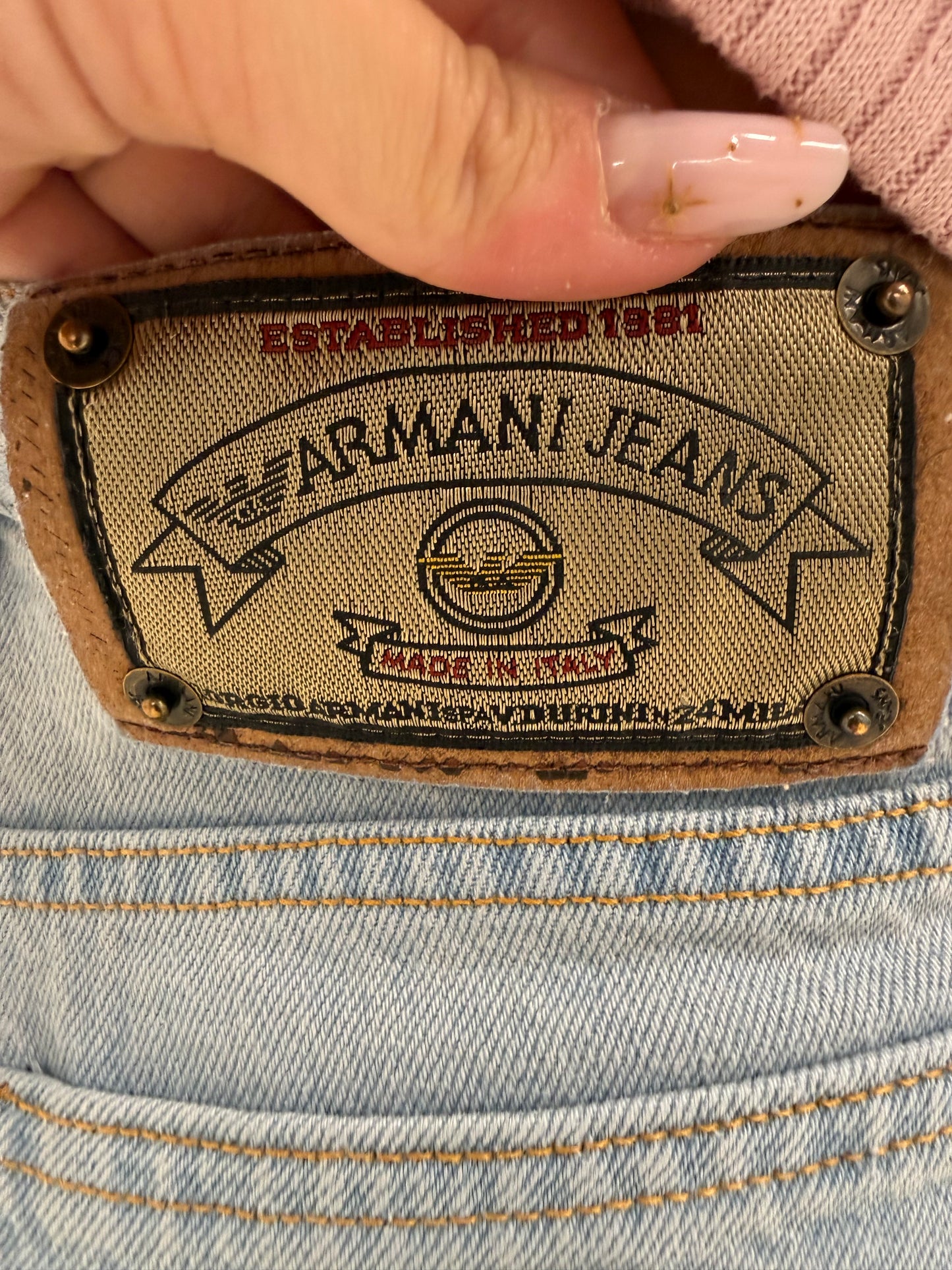 Jeans vintage Armani petite light wash cu talie înaltă mom fit