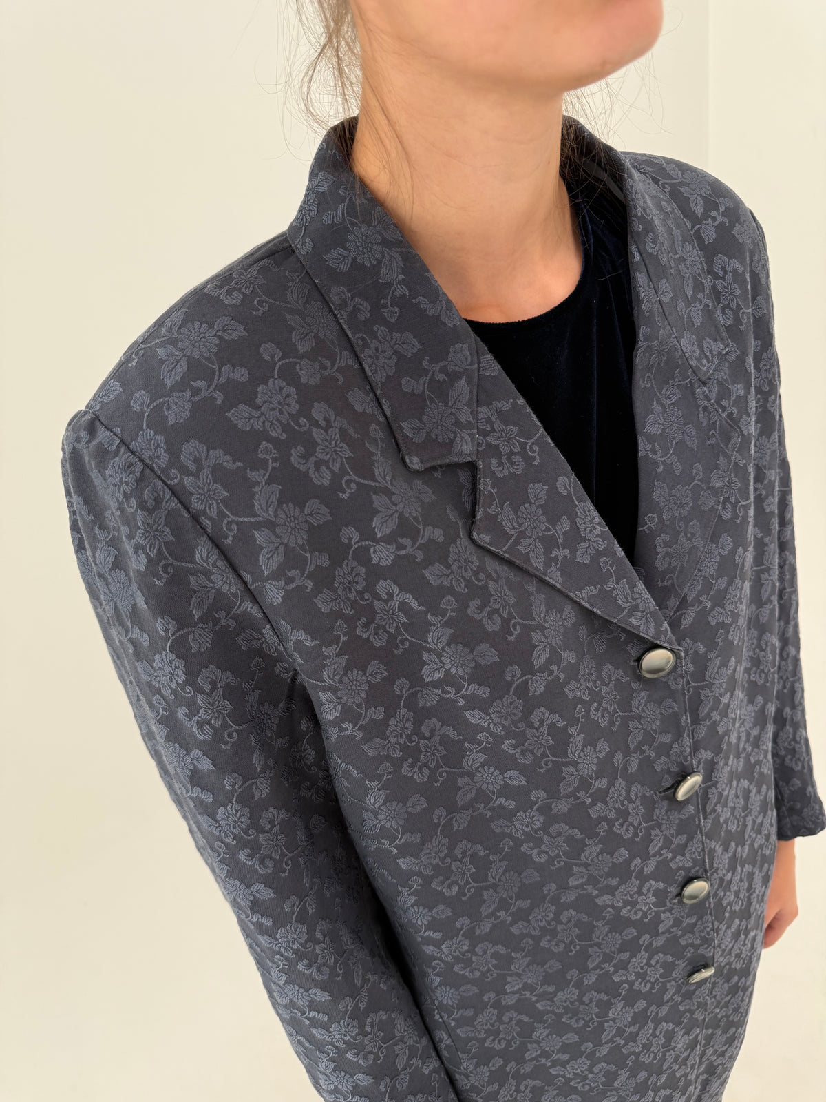 Pardesiu din jacquard blue gray din mix de lana extrafina și bumbac