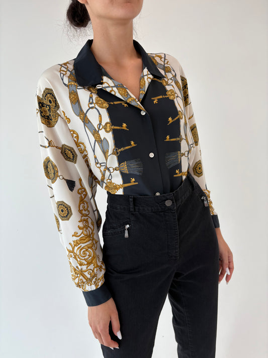 Cămașa de brand luxury plus size Elana Miro petite cu print baroc