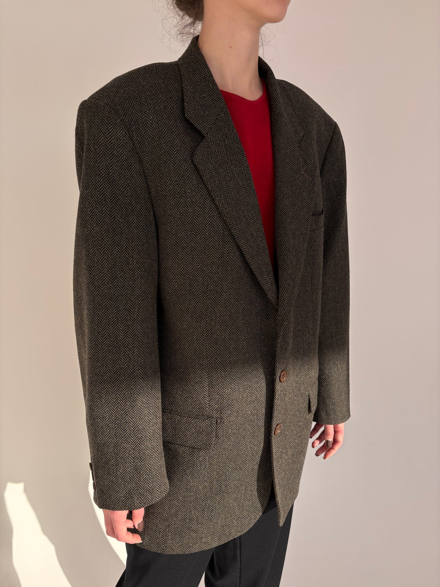 Sacou Italian din tweed chevron din cașmir și lana extrafina