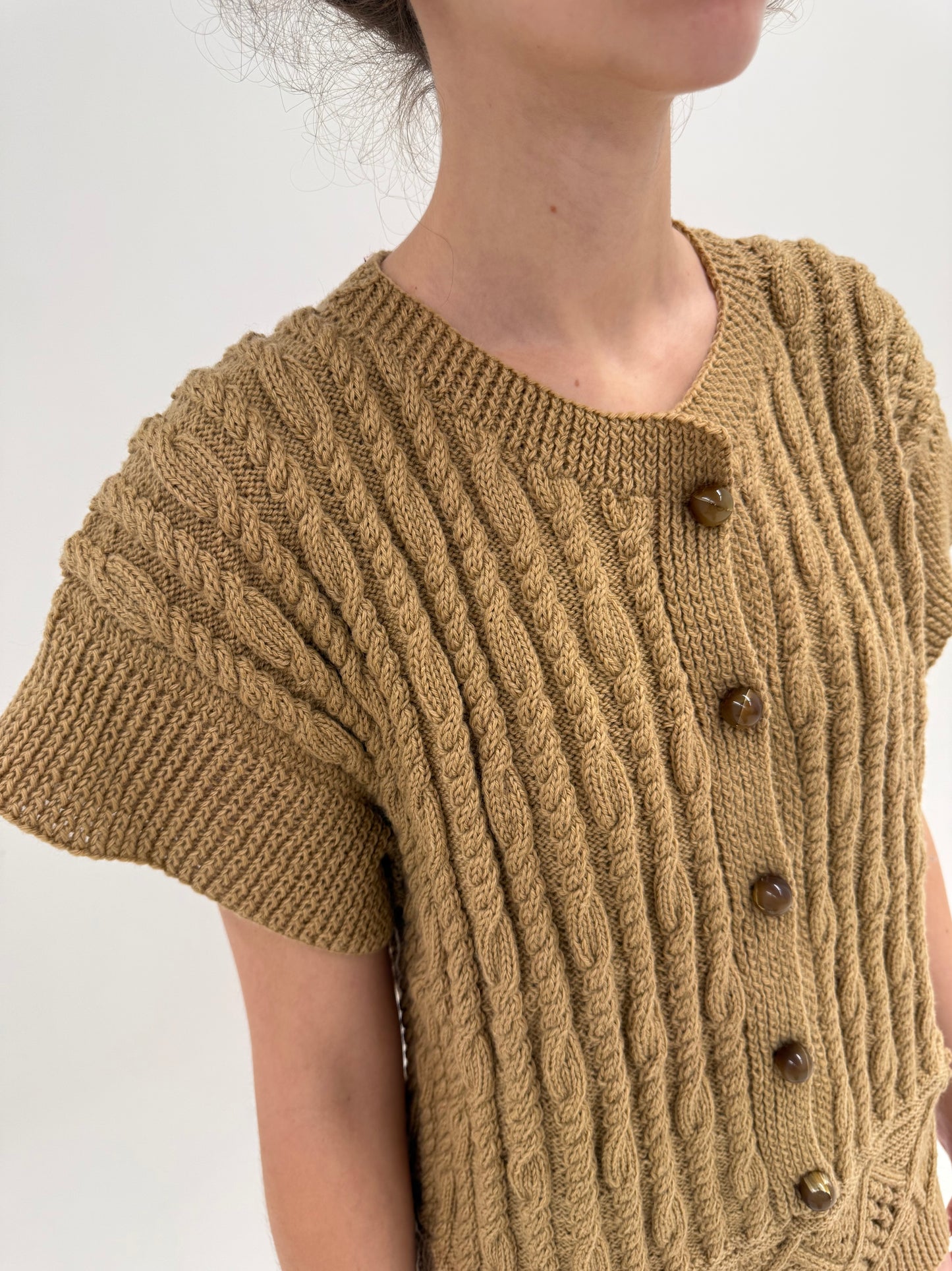 Top vintage camel excepțional din lana plină super texturată și nasturi mari