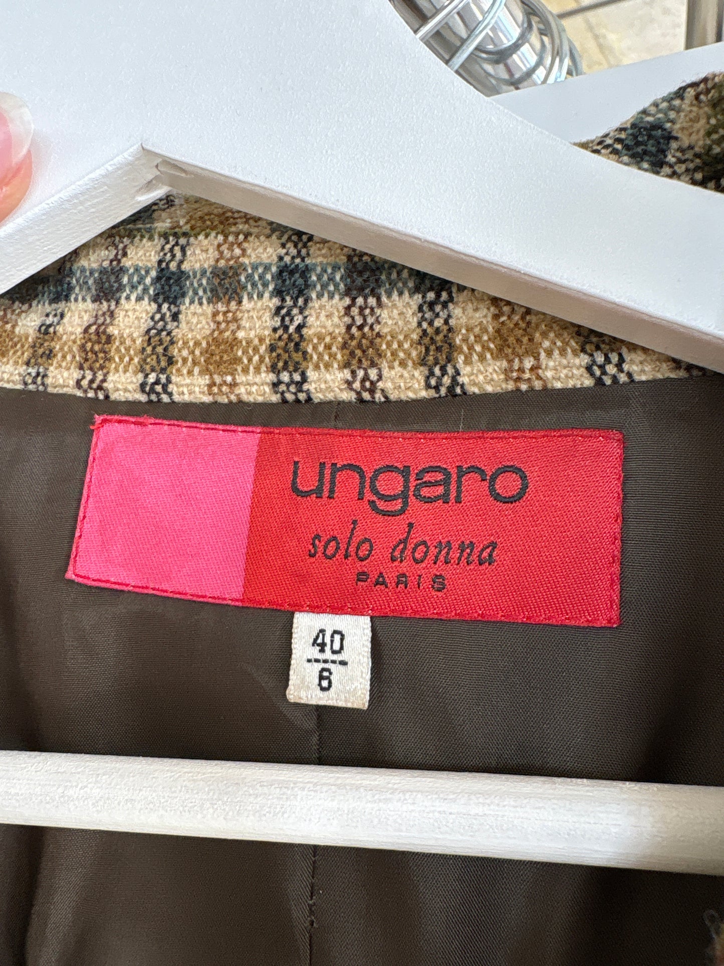 Sacou luxury Ungaro vintage din tweed cambrat și croi lung