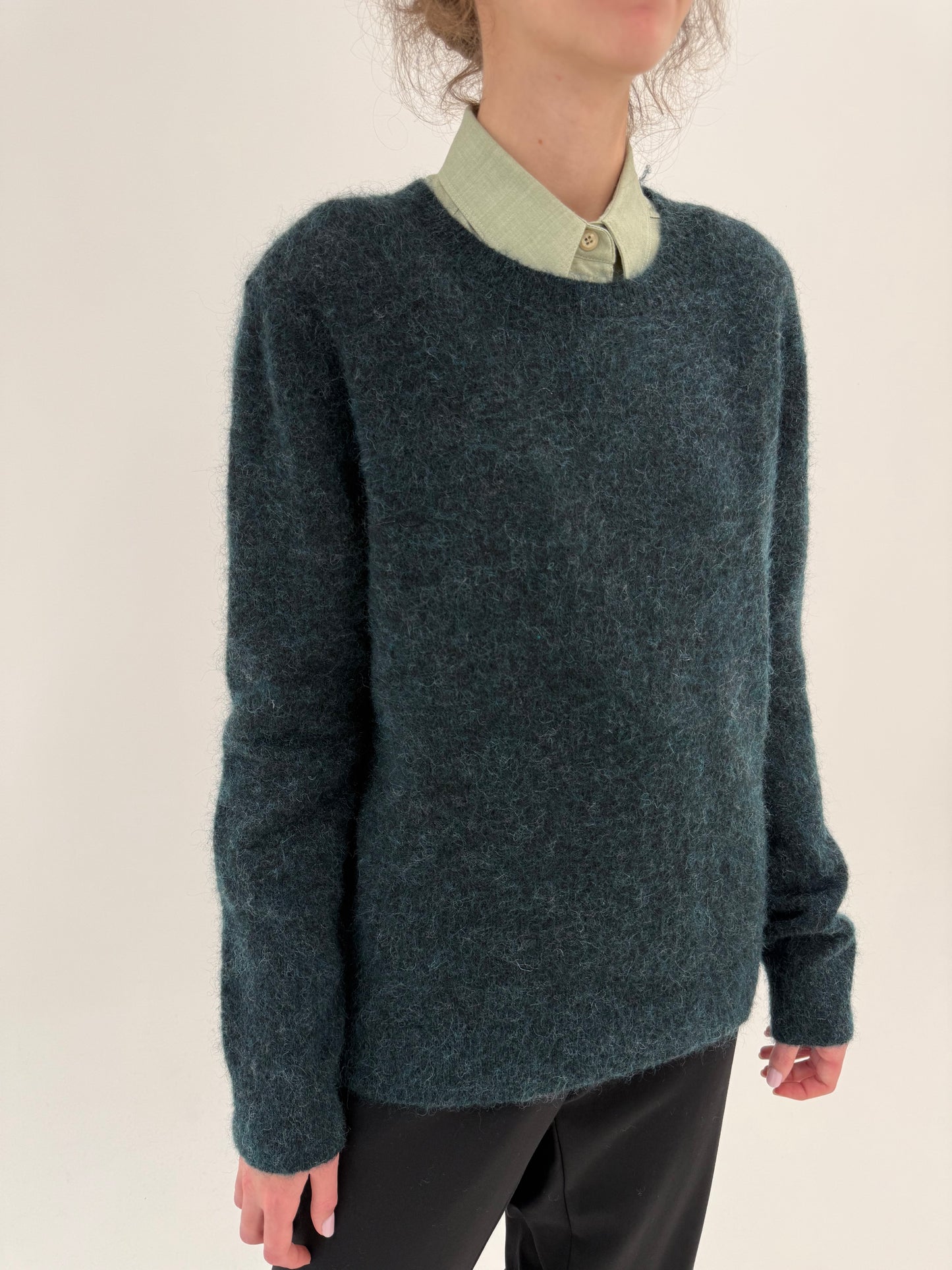 Pulover din mohair dark green crew neck