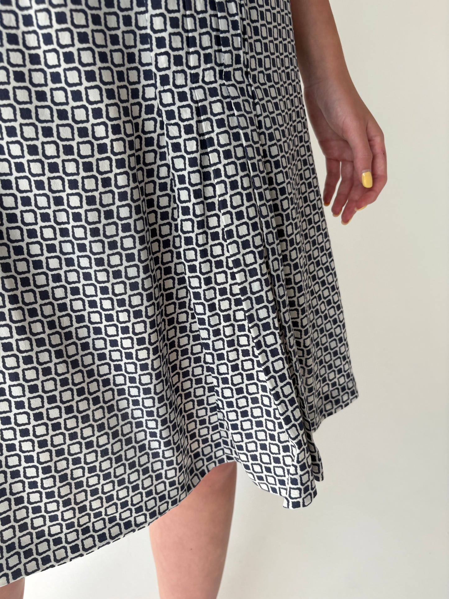 Fustă vintage din mătase naturală mată cu print geometric