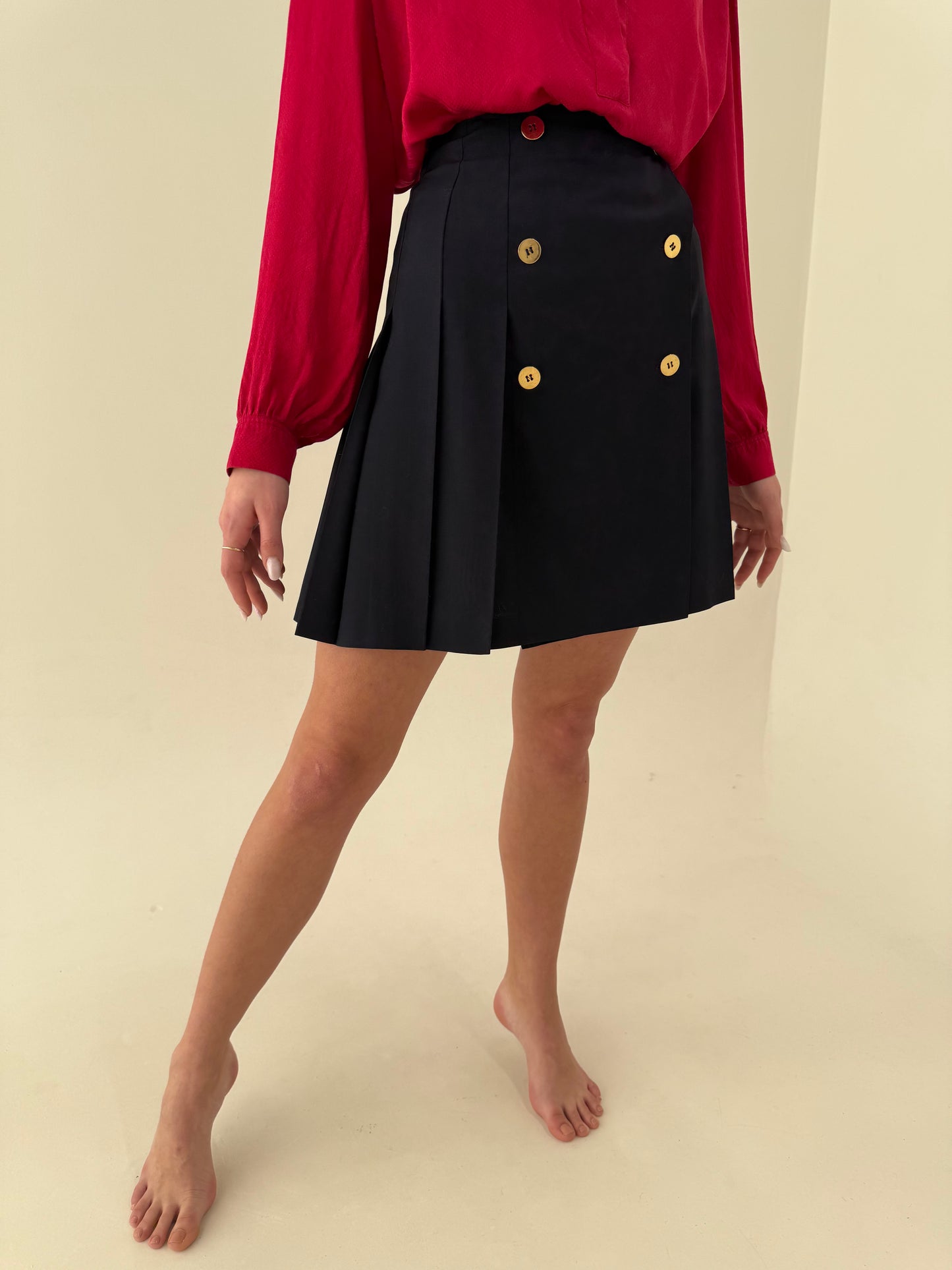 Fustă mini plisată de brand premium italian din lanita extrafina subțire