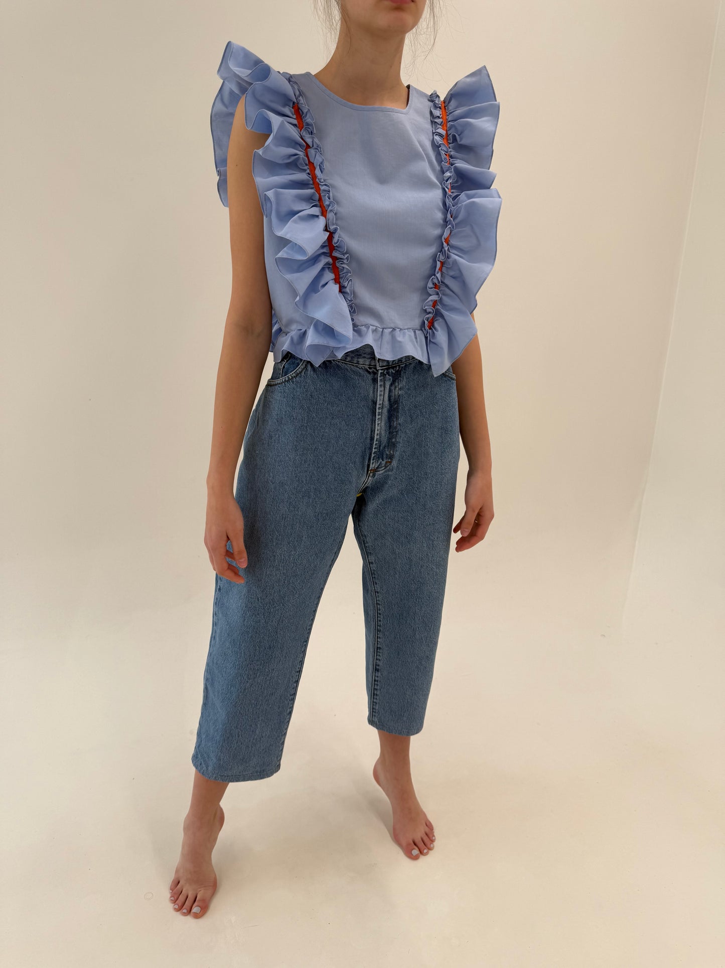 Jeans vintage premium petite mom fit classic wash cu talie înaltă