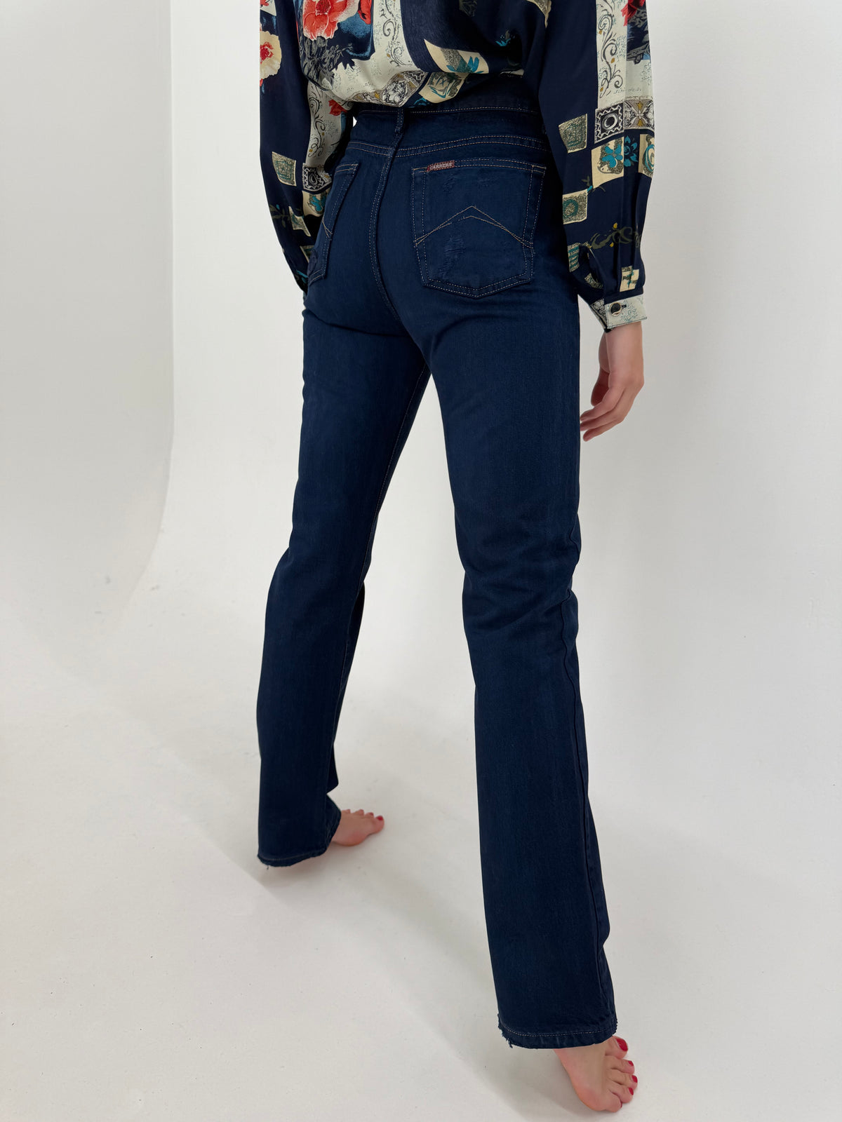 Jeans italienești premium tall bootcut indigo wash din bumbac gros