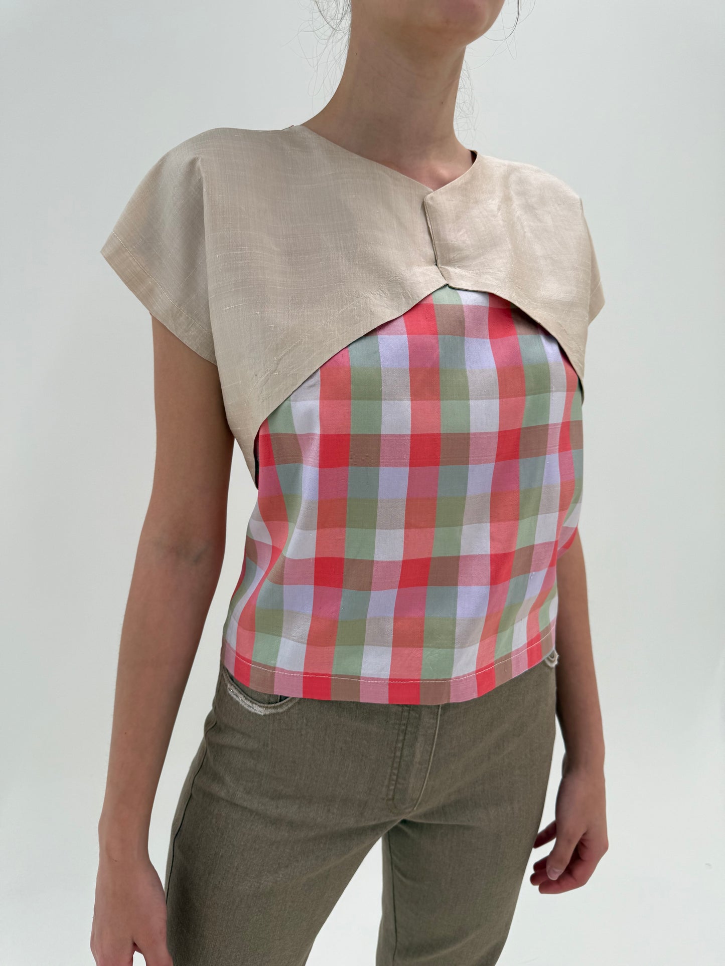 Top în croi retro modern din mătase naturală dupioni