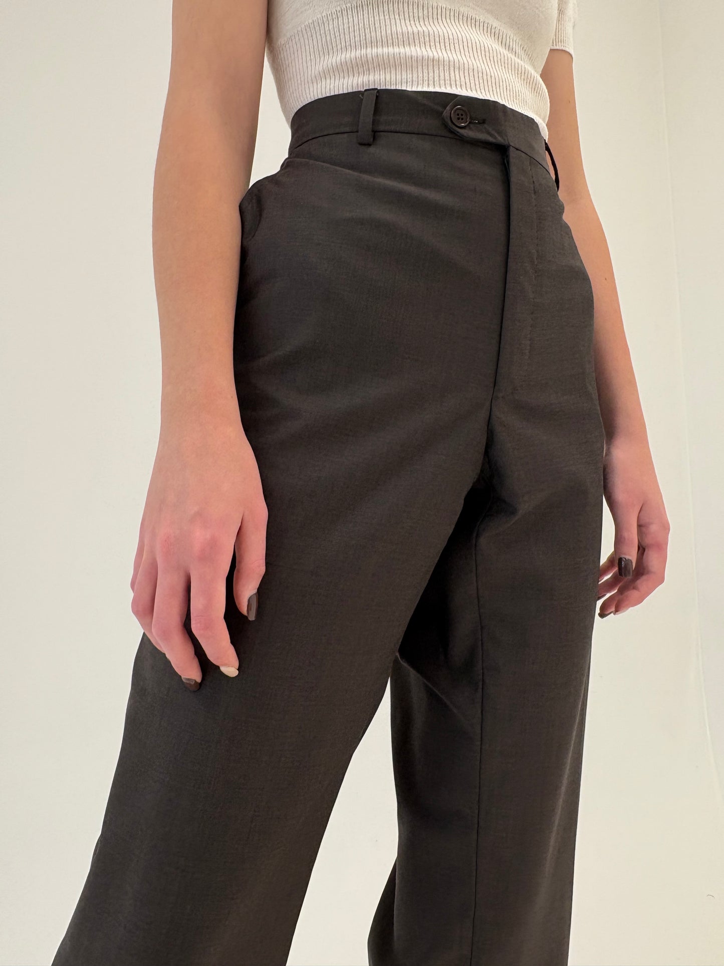 Pantaloni chocolate brown din stofă excepțională de lana extrafina