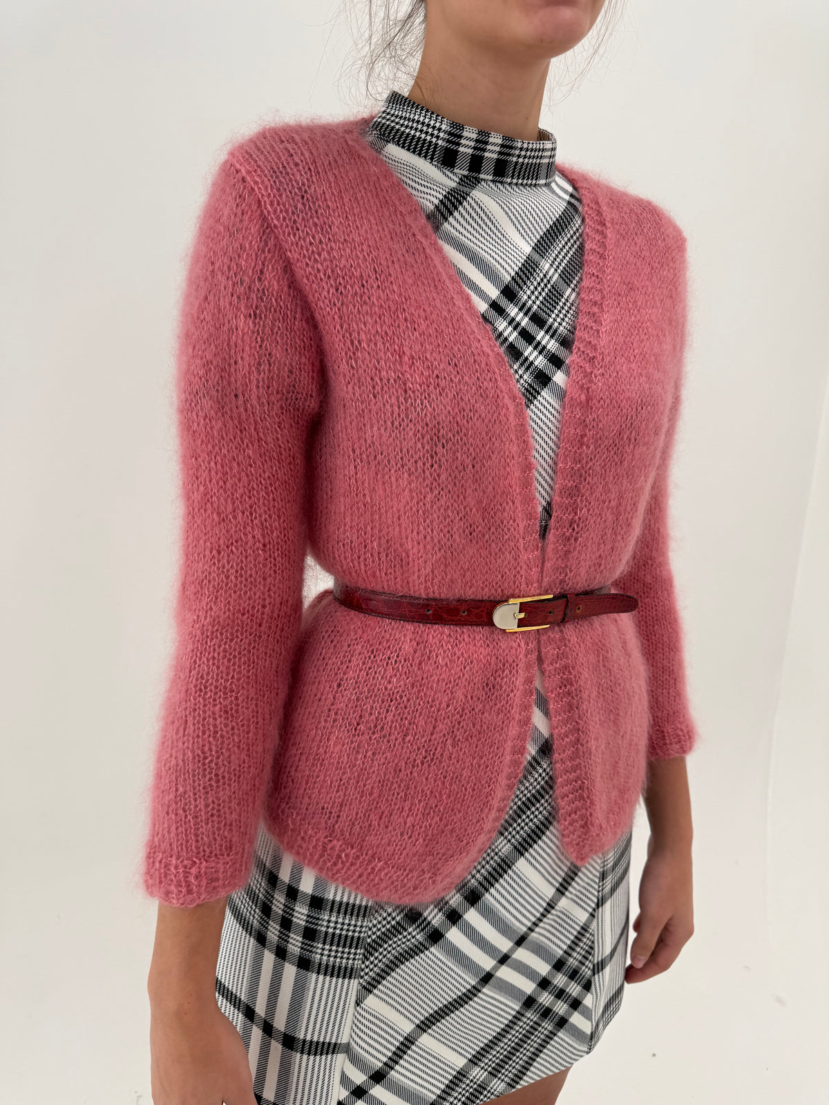 Cardigan petite roze pink din baby mohair