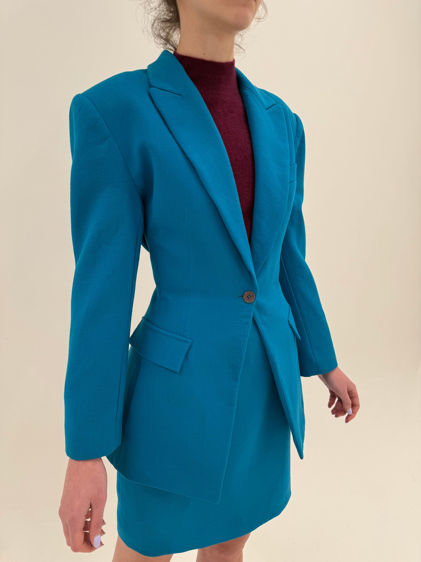 Costum vintage italian din lana worsted excepțională cu sacou cambrat