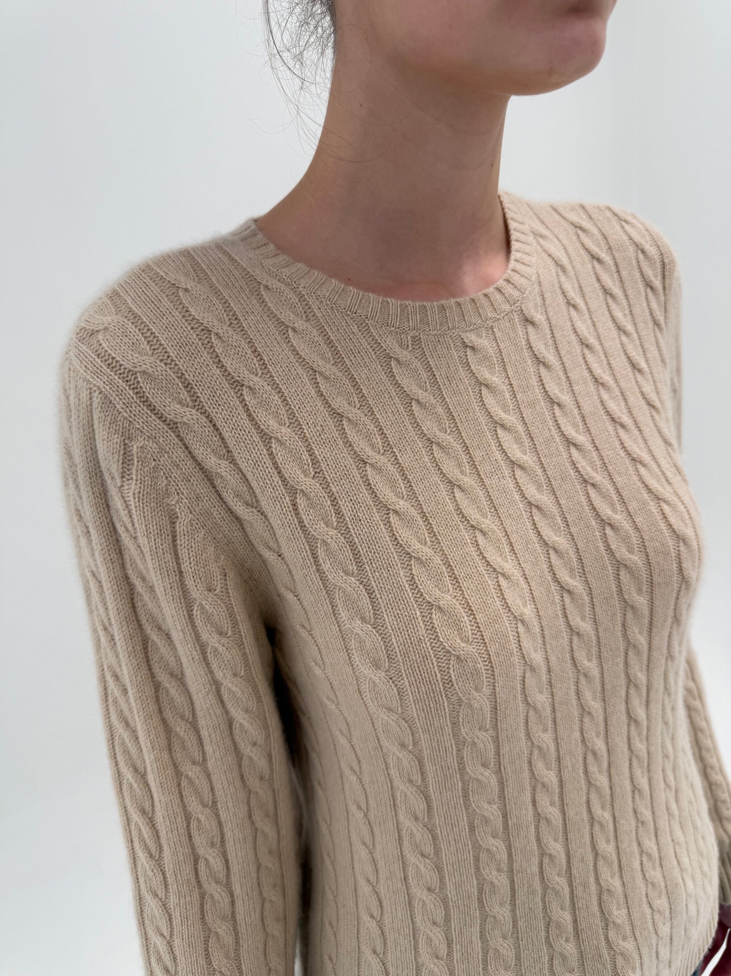 Pulover Ralph Lauren din cașmir The Iconic cable knit light camel