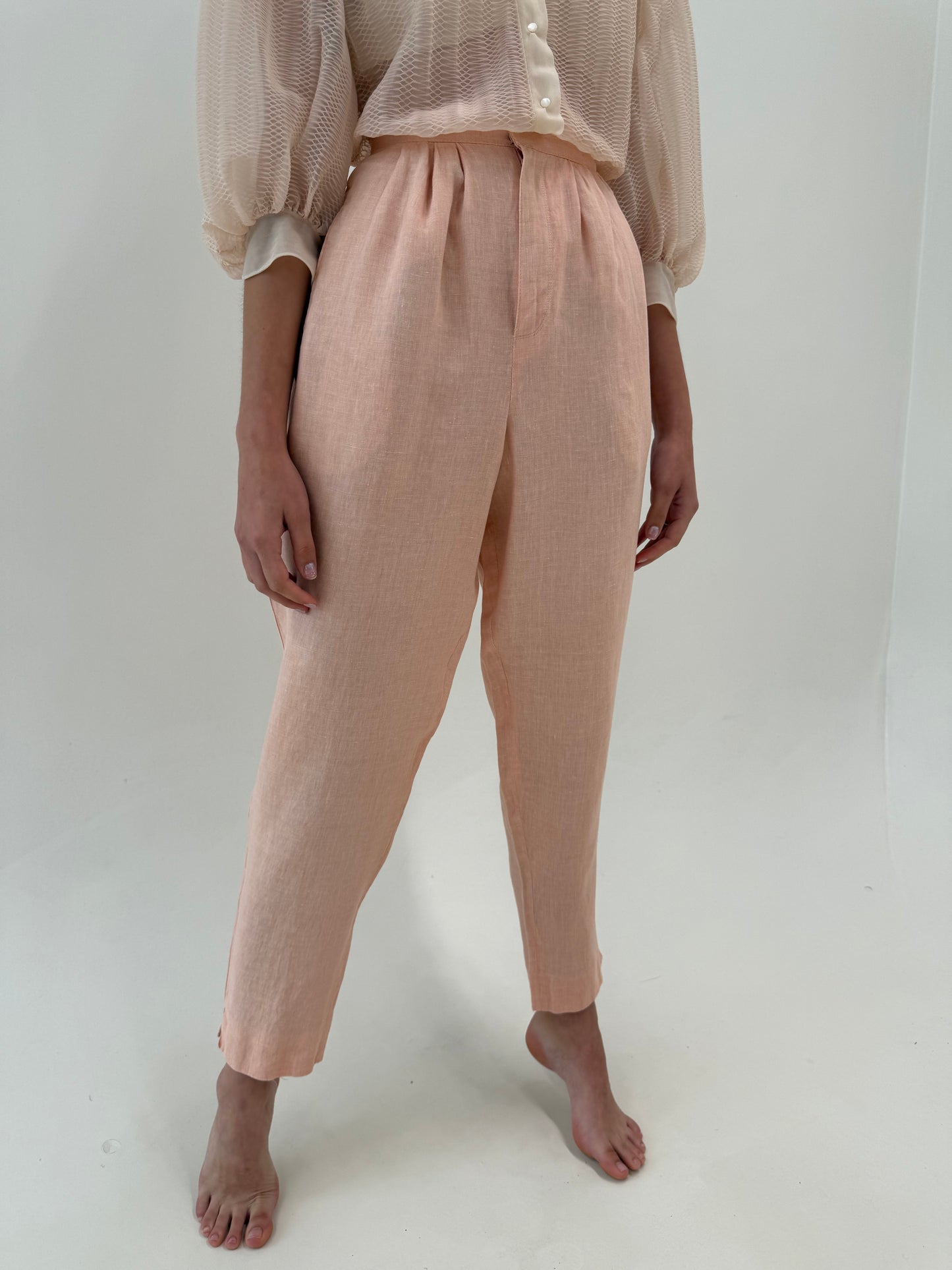 Pantaloni vintage tall powder Pink cu talie extrem de înaltă și pense