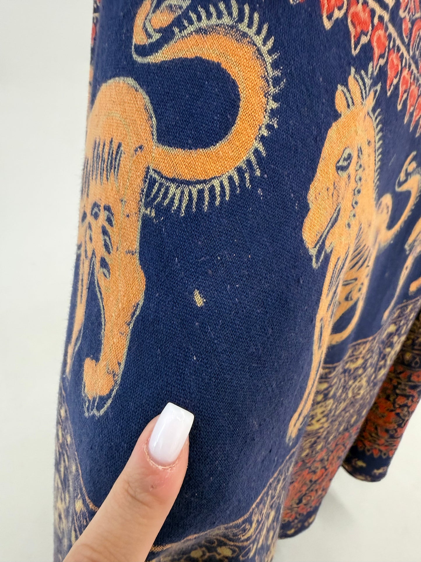 Fustă maxi tall jeans blue petrecută  din canvas de bumbac cu print manual