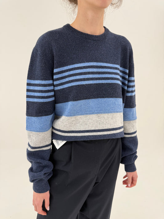 Pulover italian din lana extrafina multiply în nuanțe de albastru