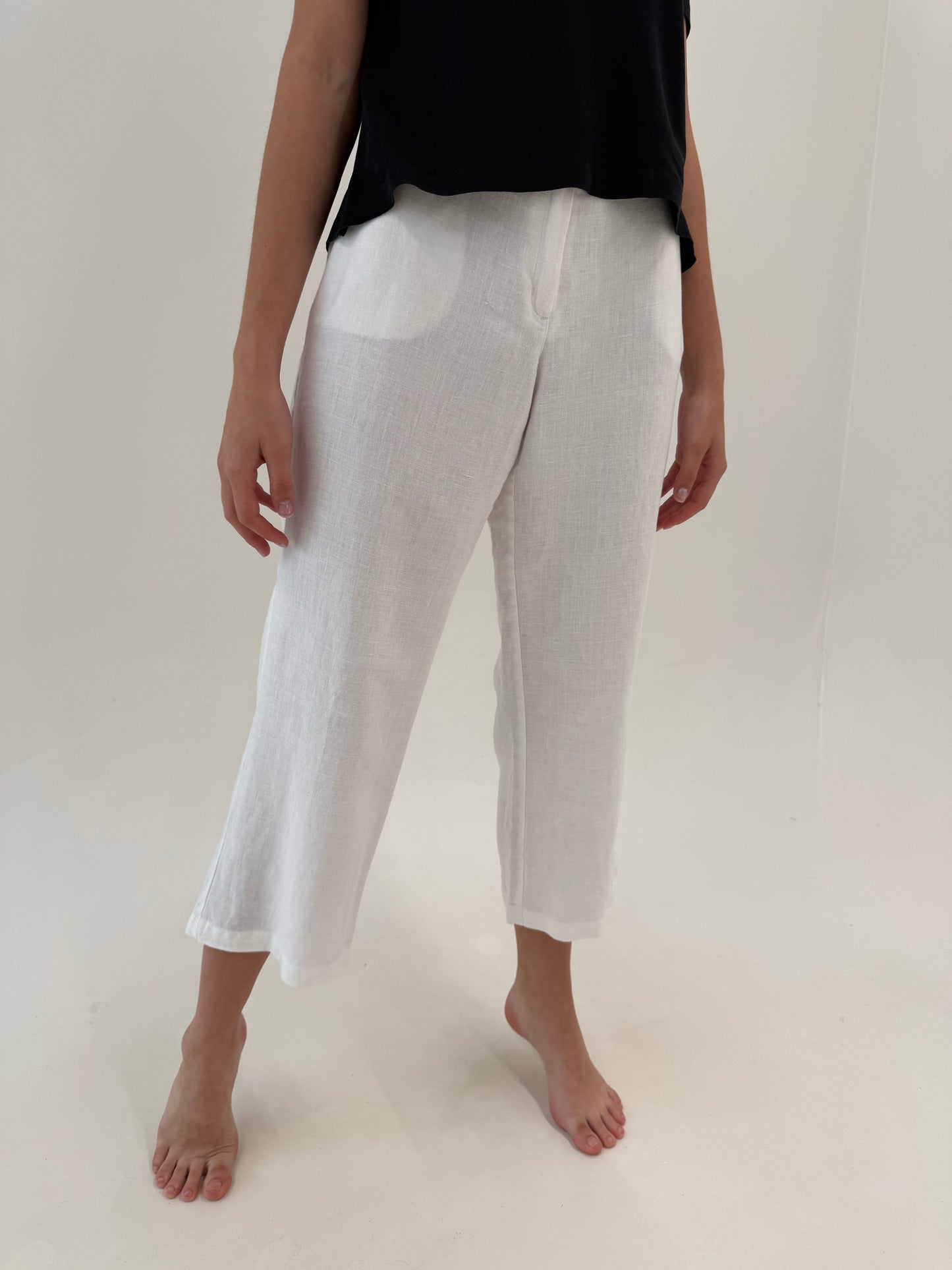 Pantaloni petite din in premium în croi drept