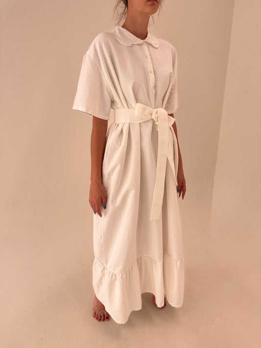 Rochie maxi bijuterie cu broderie manuală din panza excepțională de in
