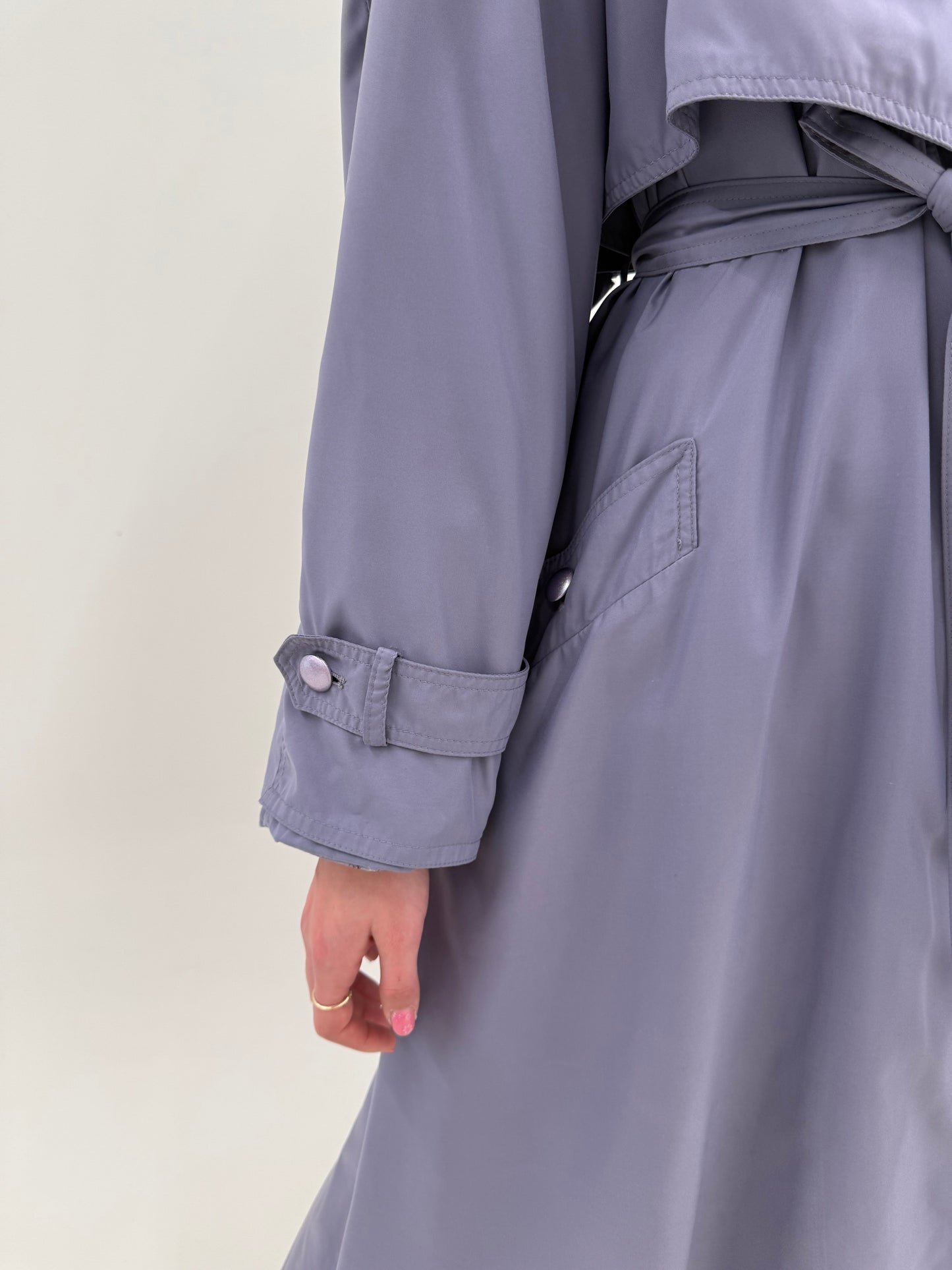 Trench vintage dusty lavender în croi super lung cu talie ultra înaltă reglabilă