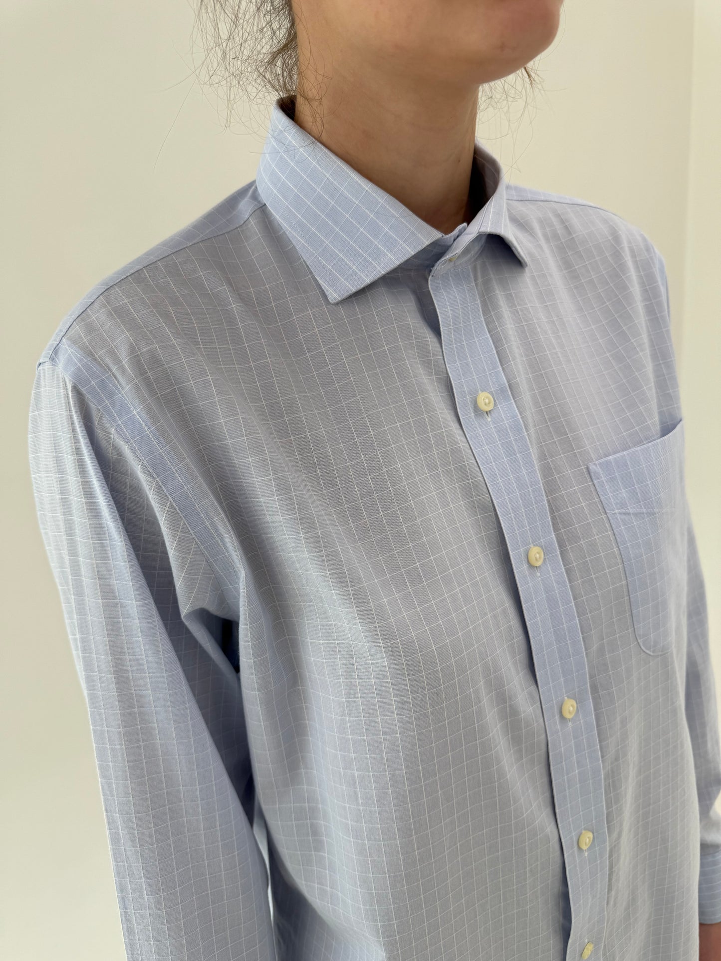 Cămașa Ralph Lauren baby Blue în carouri fine din poplin texturat