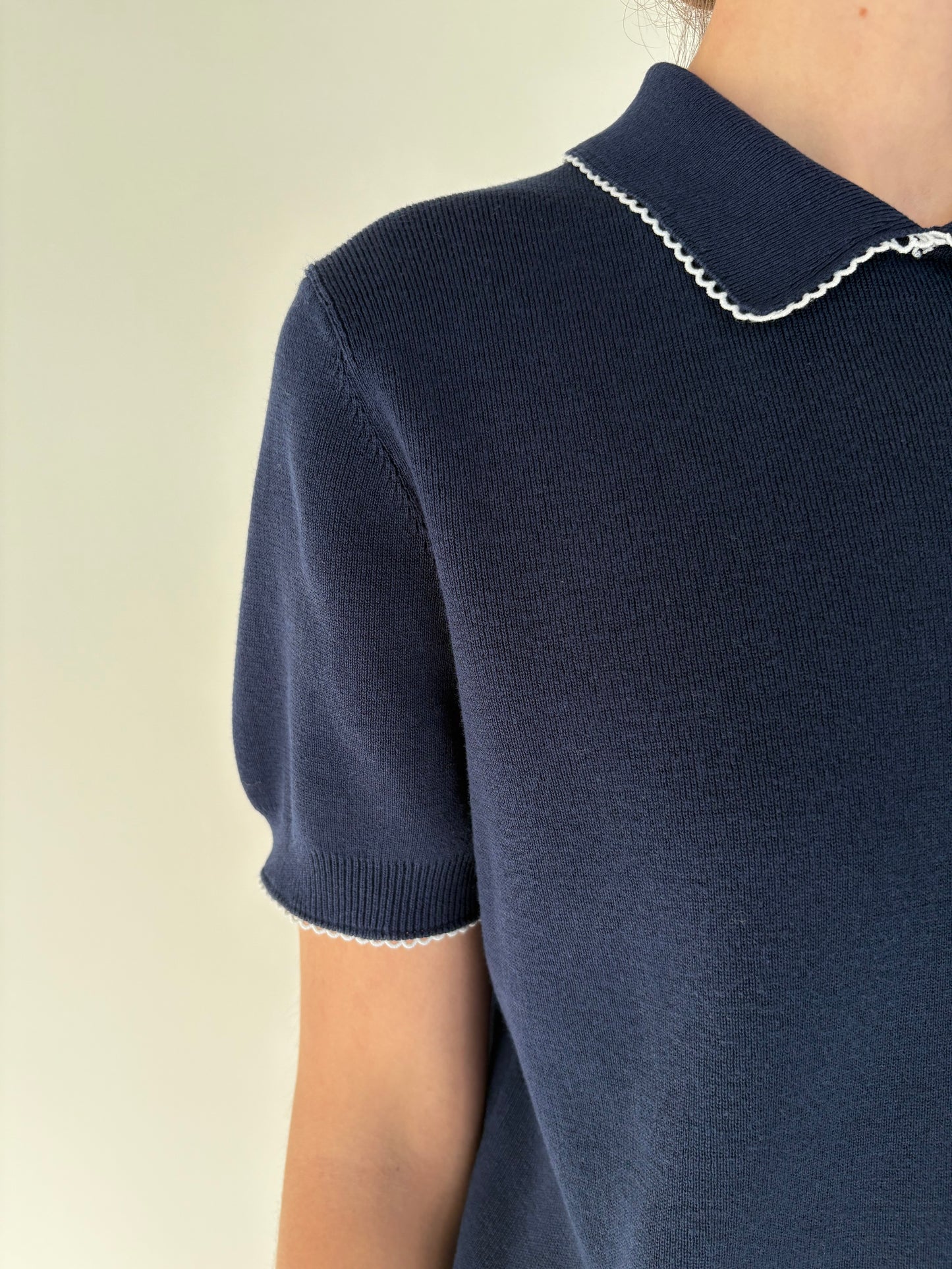 Top polo Navy blue din bumbac gros de gramaj super mare cu broderie