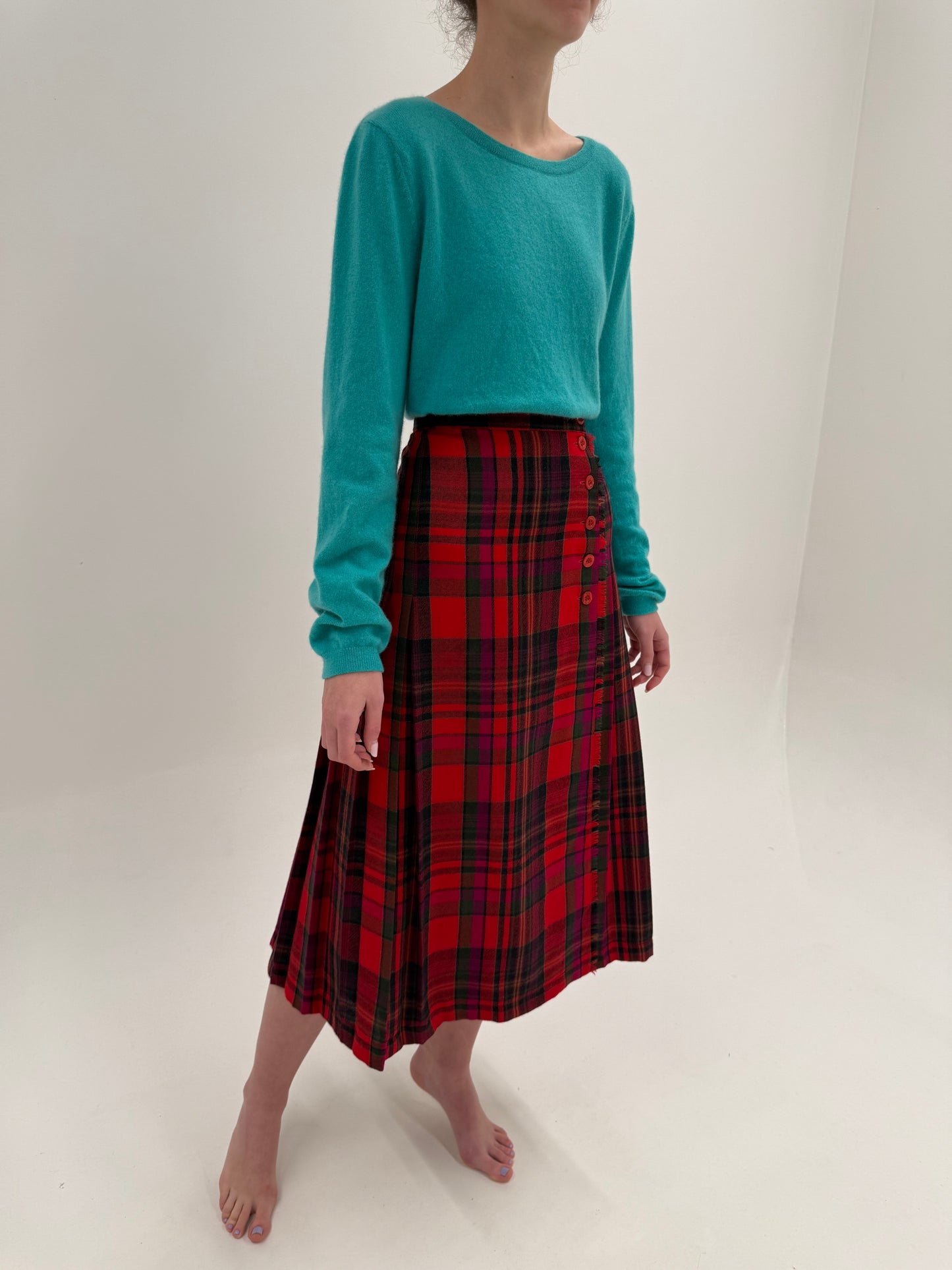 Fustă midi spre maxi din trântă de lana în culori tari cu talie ultra înaltă