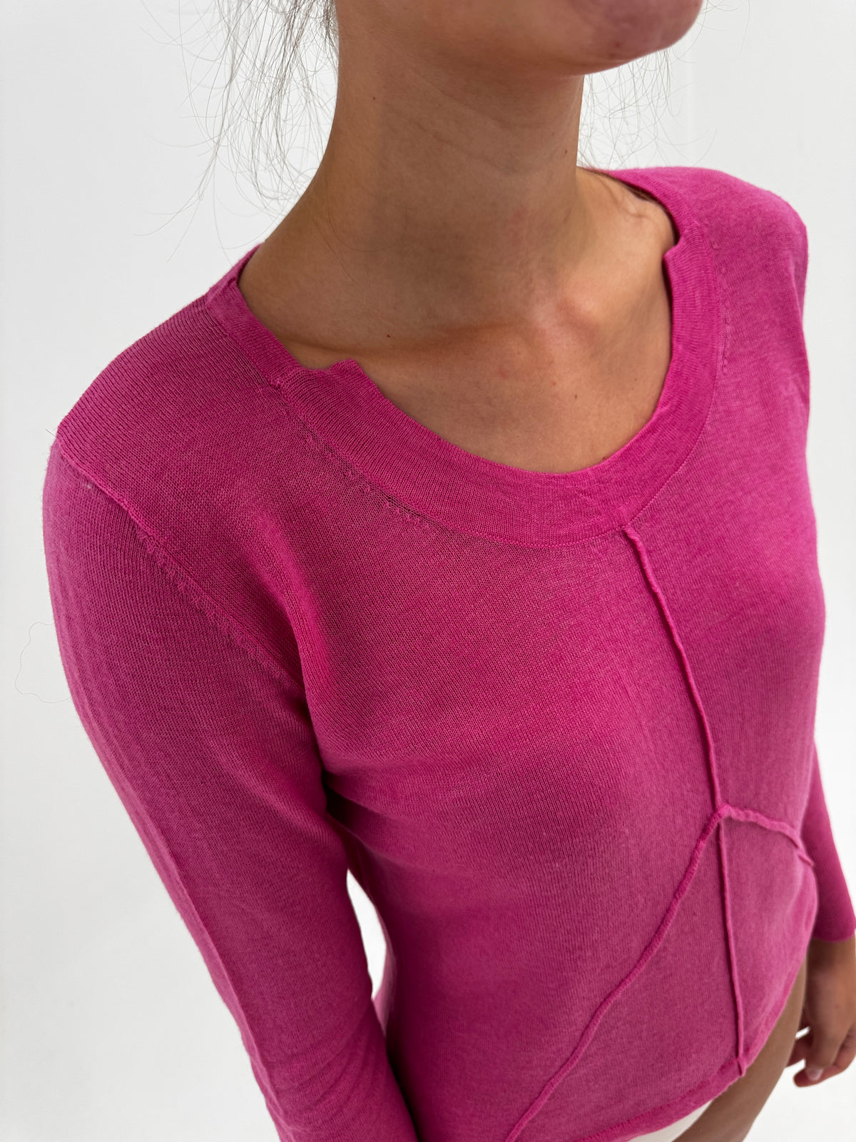 Pulover italian Barbie pink din lana merino extrafina