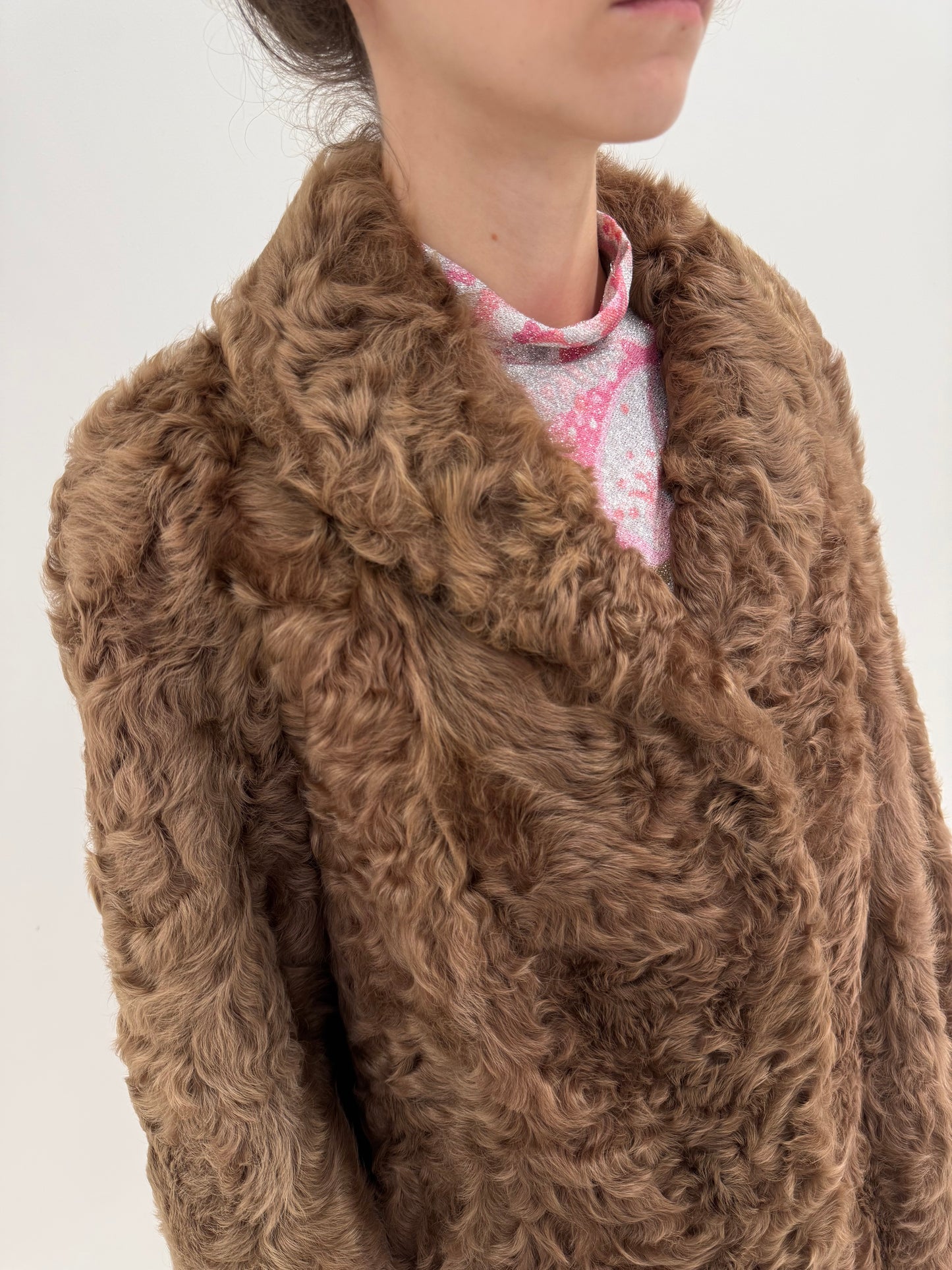 Blană vintage luxury mouton frisé dark camel