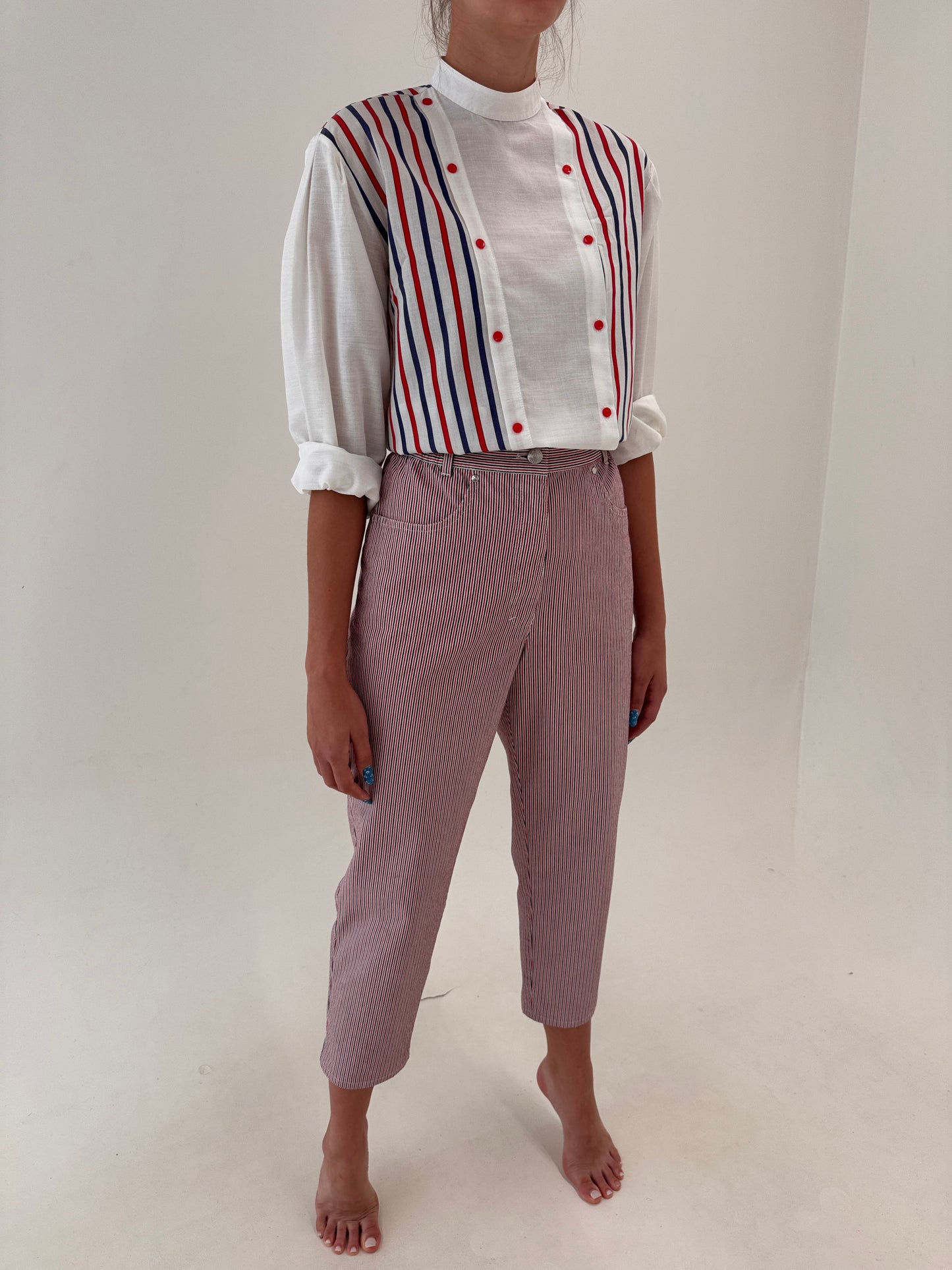 Pantaloni petite ultea confort în dungi cu influențe nautice mom fit