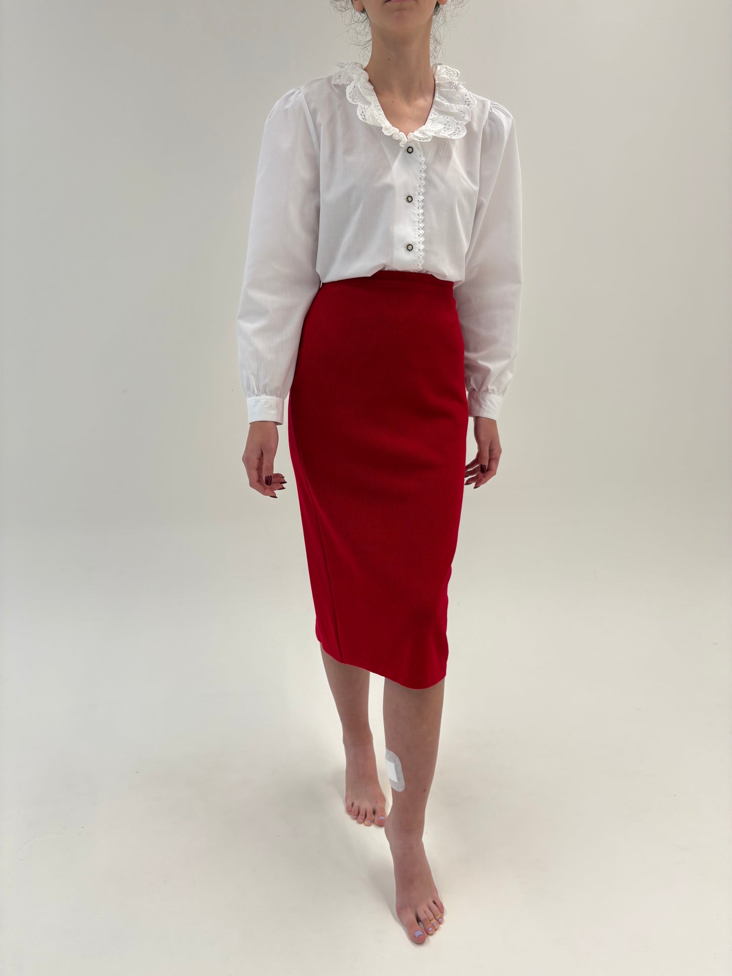 Fustă cherry red din jerse mix de lana extrafina