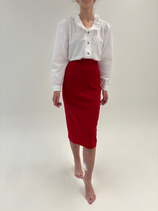 Fustă cherry red din jerse mix de lana extrafina