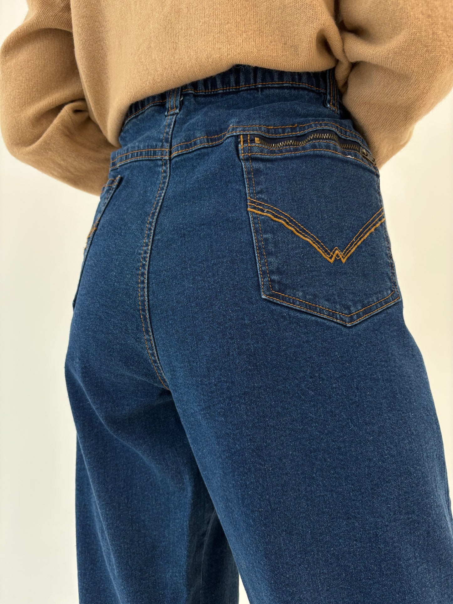 Jeans vintage plus size plini modelatori cu talie generoasă