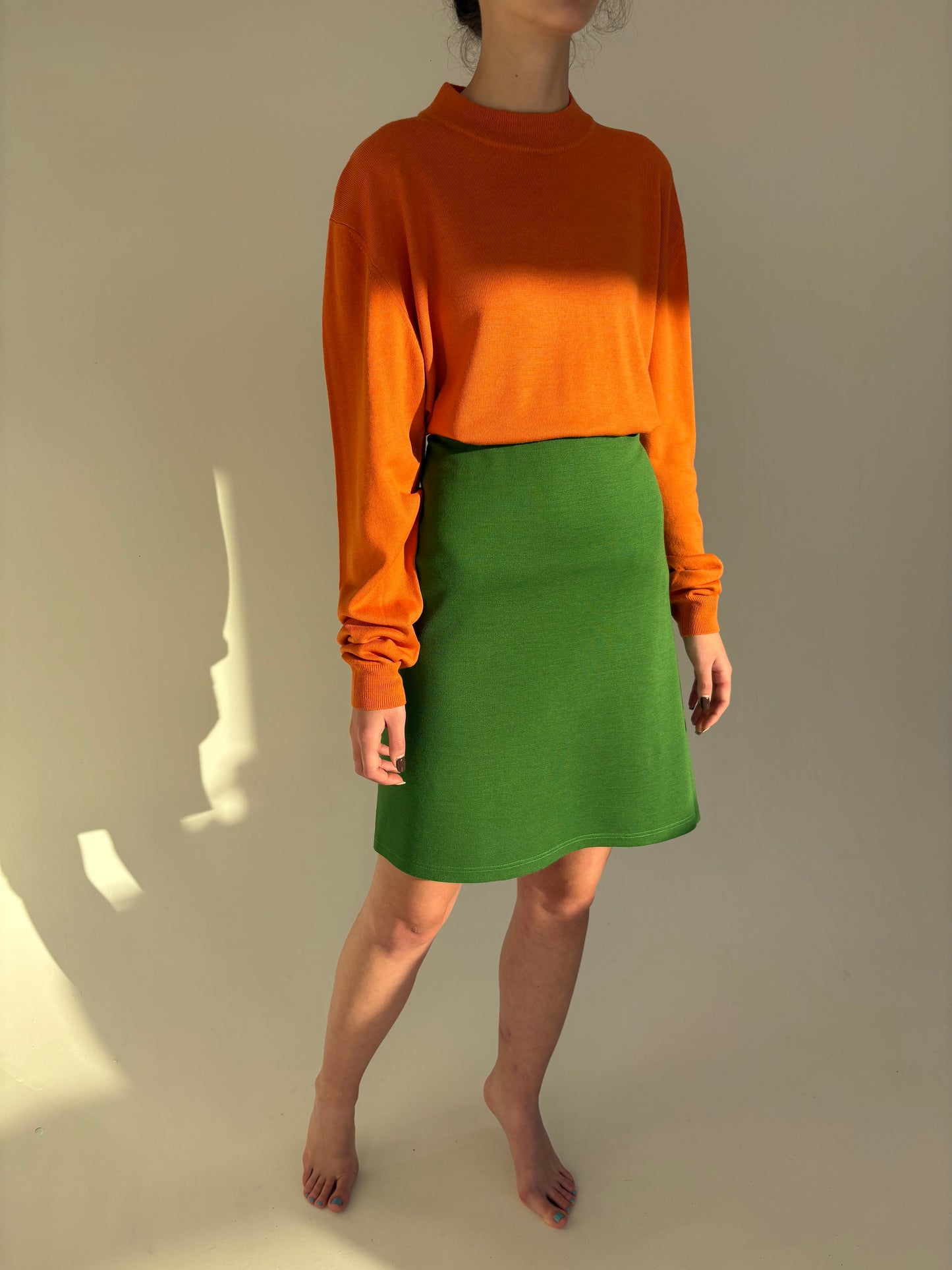 Set vintage verde din tricot dens de lana extrafina cu broderie