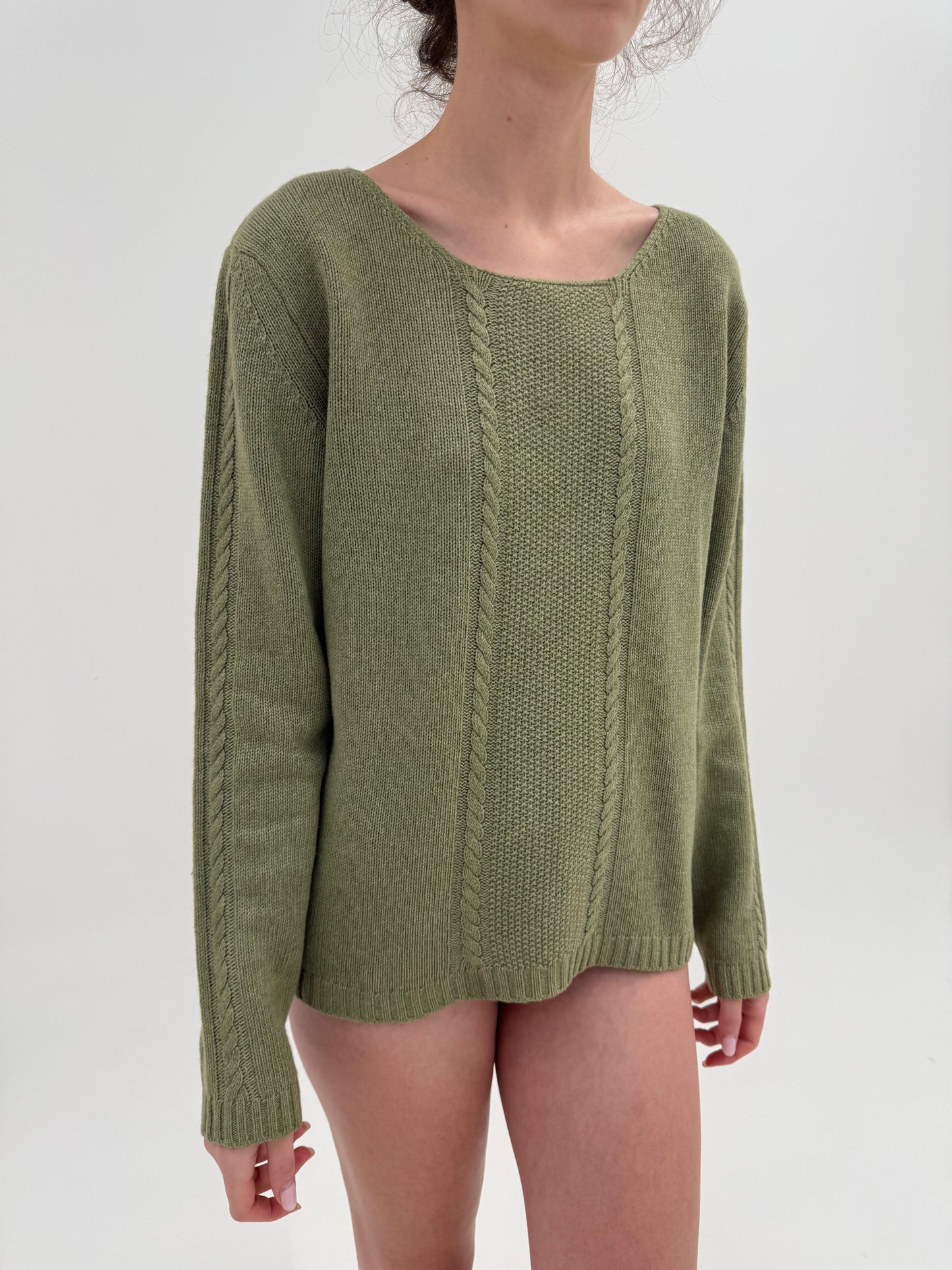 Pulover italian seaweed green din lana merino extrafina multiply de gramaj mare