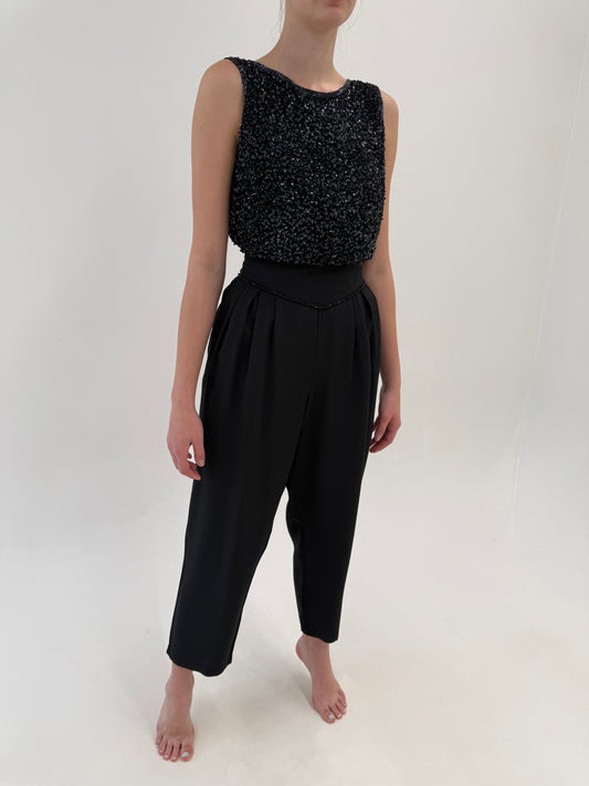 Pantaloni negri de la cocktail cu talie ultra marcată înaltă elastică