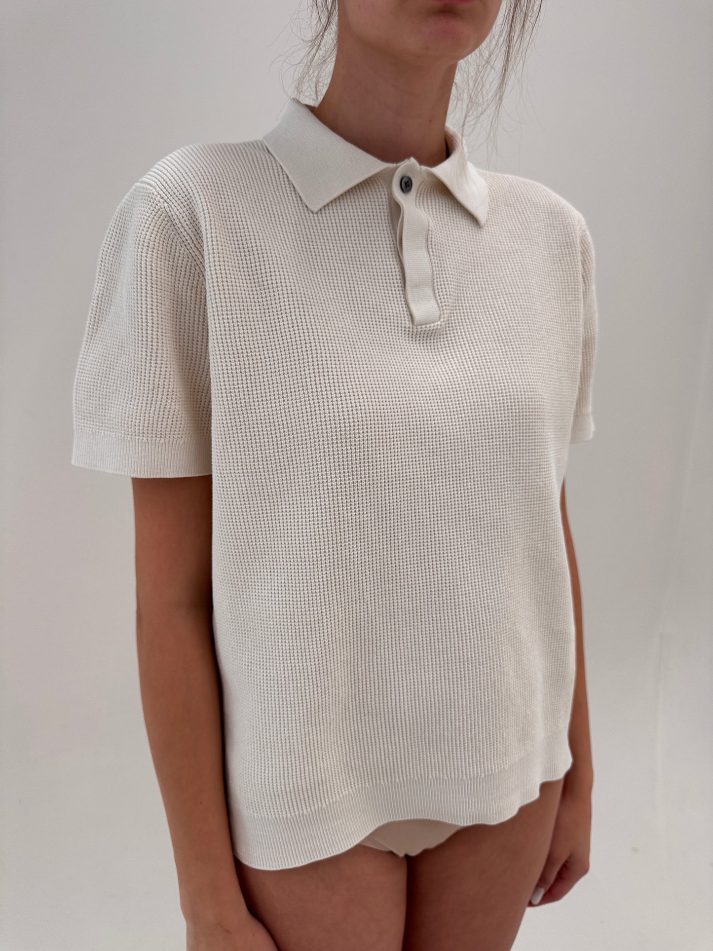 Top polo butter white din bumbac premium texturat