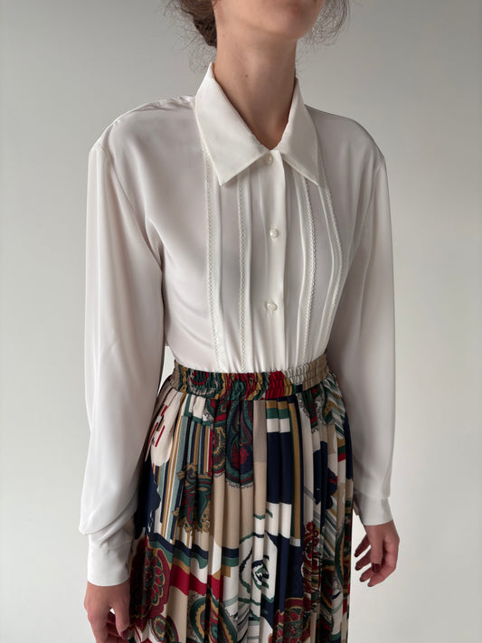 Cămașa vintage petite cu pliseuri decorative butter white