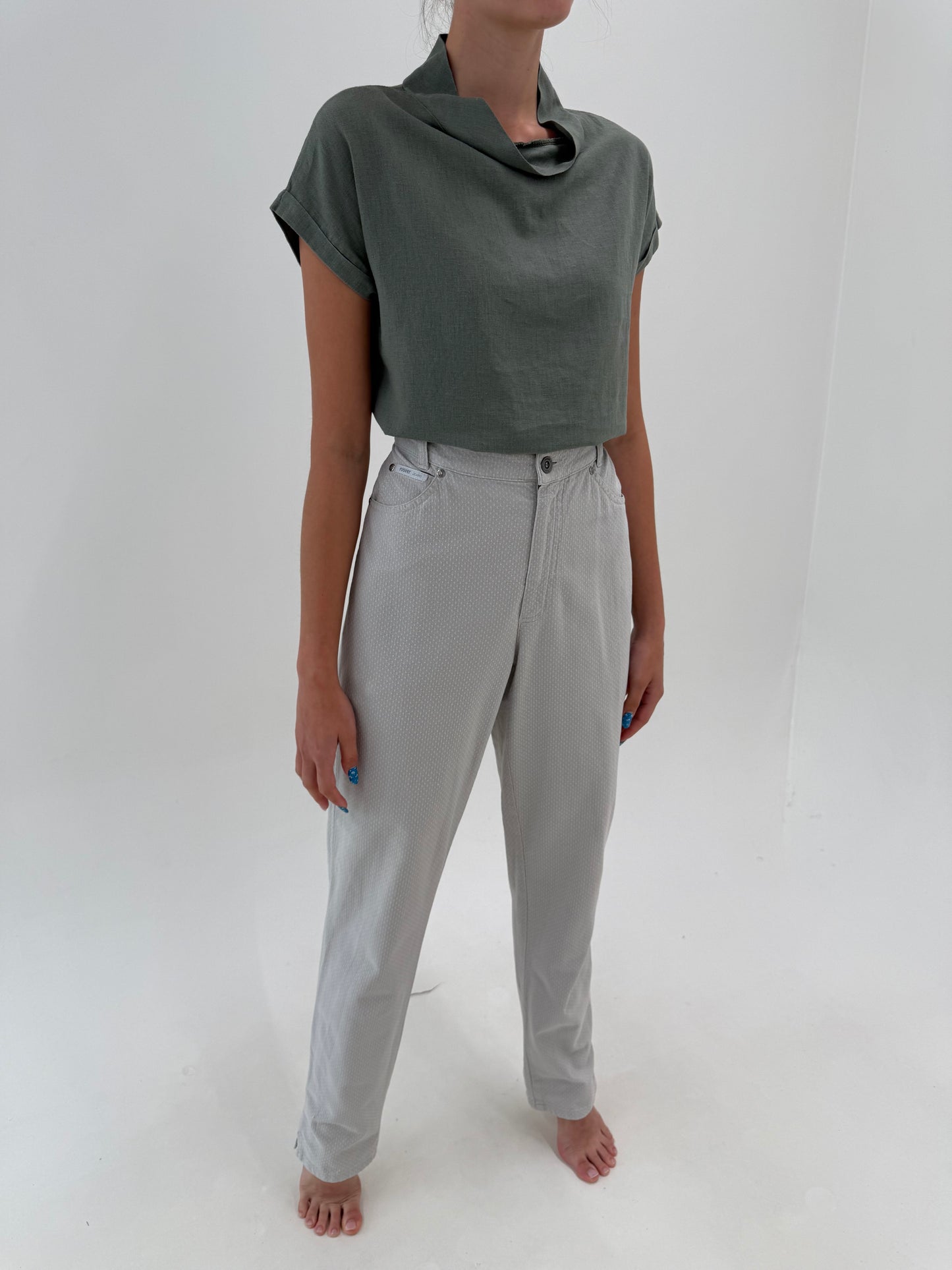 Pantaloni ultra tall warm gray ultra confort cu buline texturate