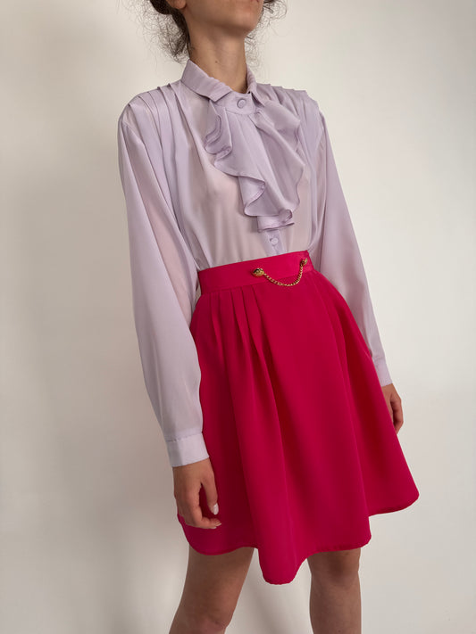 Fustă vintage fucsia cu decoratiune aurie si talie înaltă