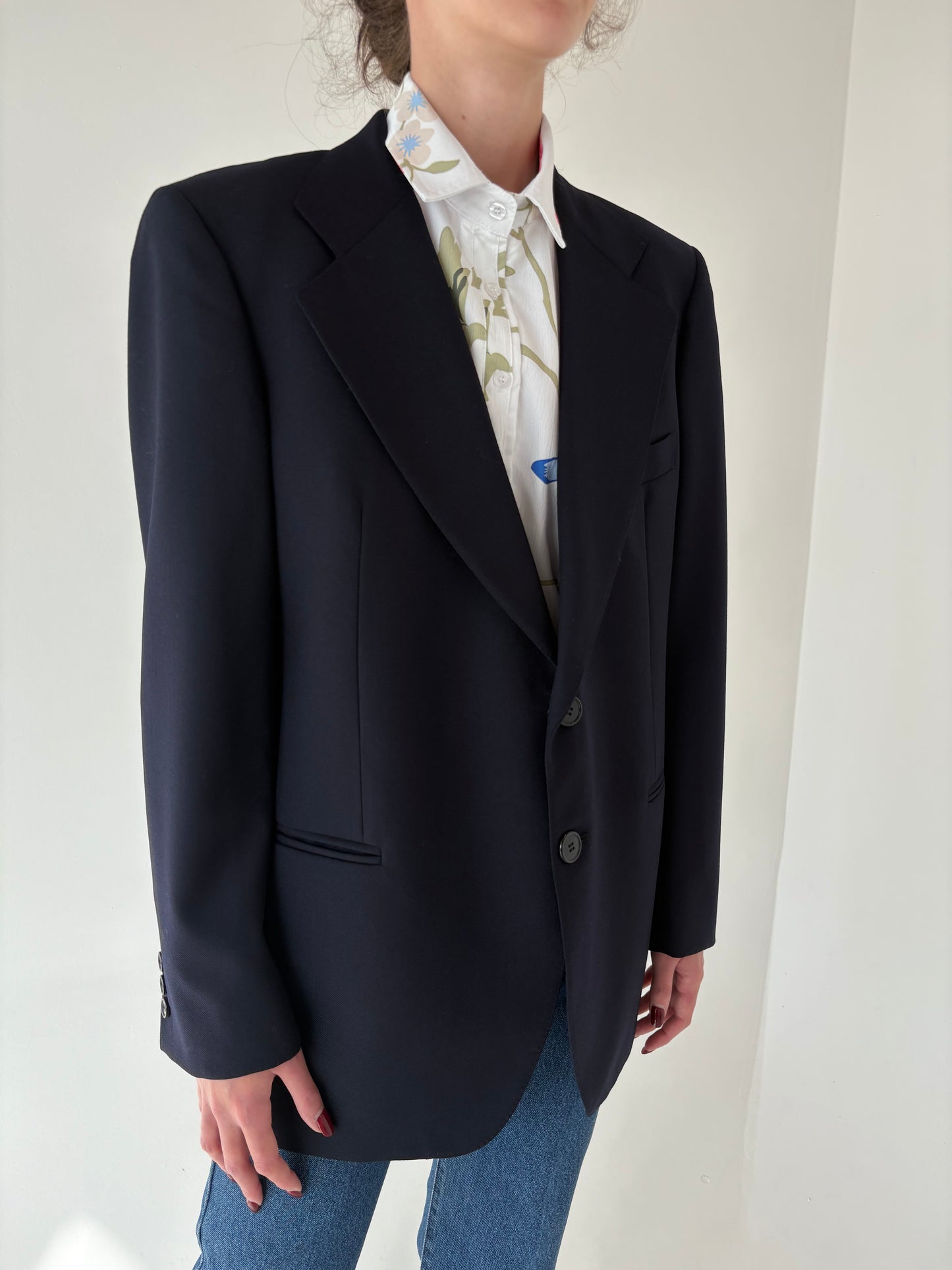 Sacou vintage navy blue italian din lana extrafina în croi actual