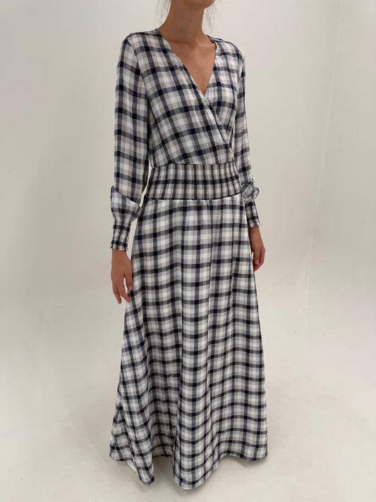 Rochie maxi în carouri în stil Ralph Lauren cu fusta căptușită gros