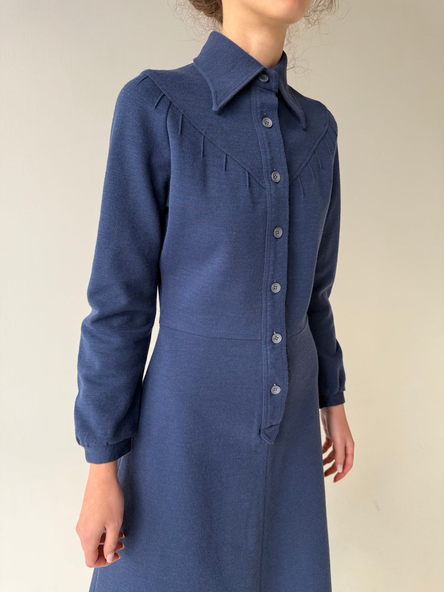 Robe chemise Old vintage anii 70 jeans blue cu talie marcată
