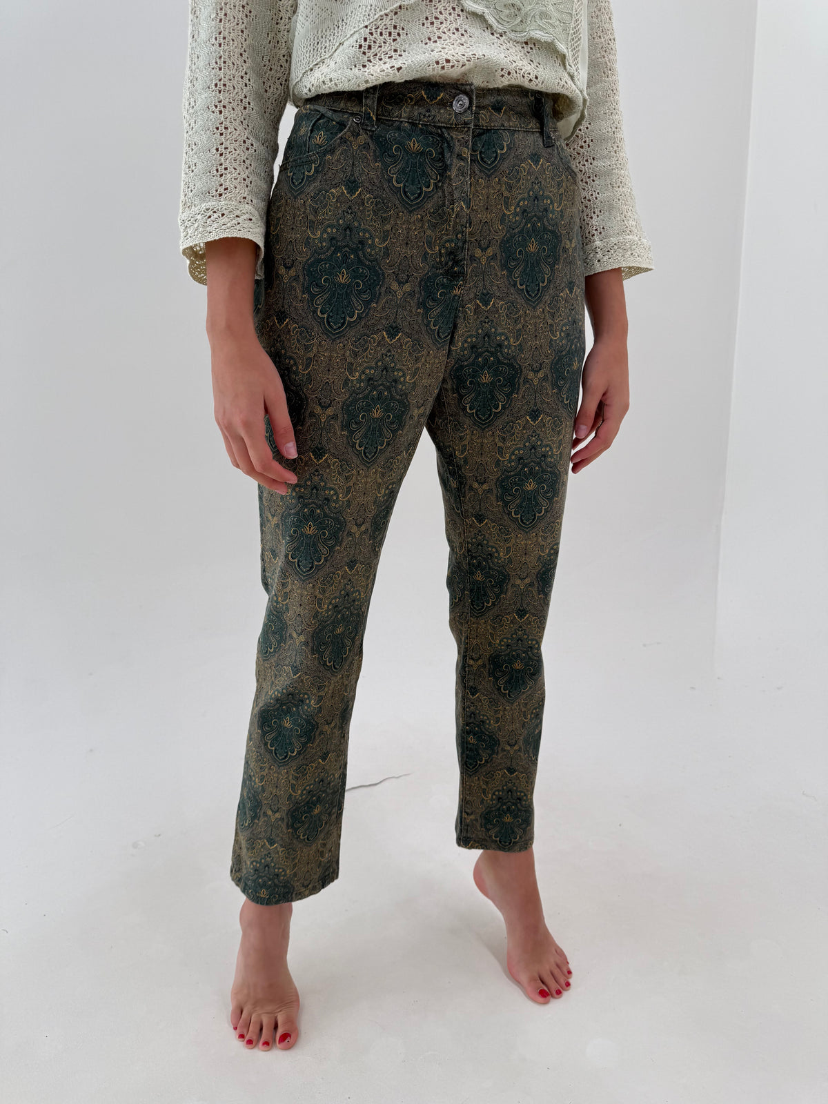 Pantaloni din catifea cu print paisley superb ultra confort modelatori