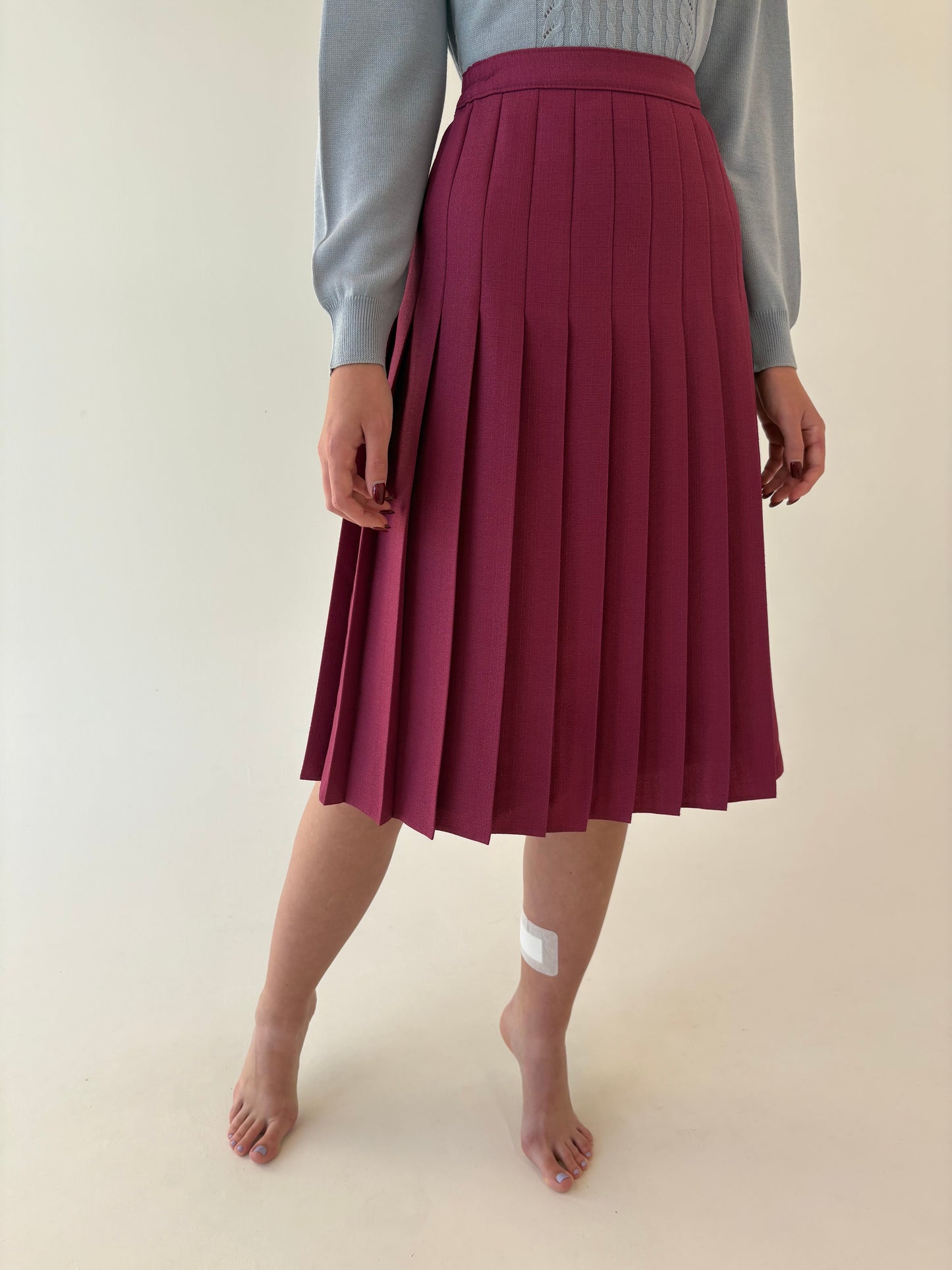 Fustă plisata rosebud pink din mix de lana extrafina cu talie elastică