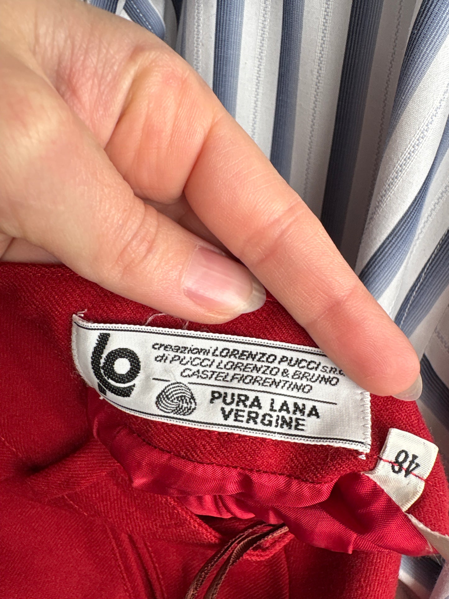 Fustă pantaloni cu talie ultra înaltă din lana extrafina cherry red