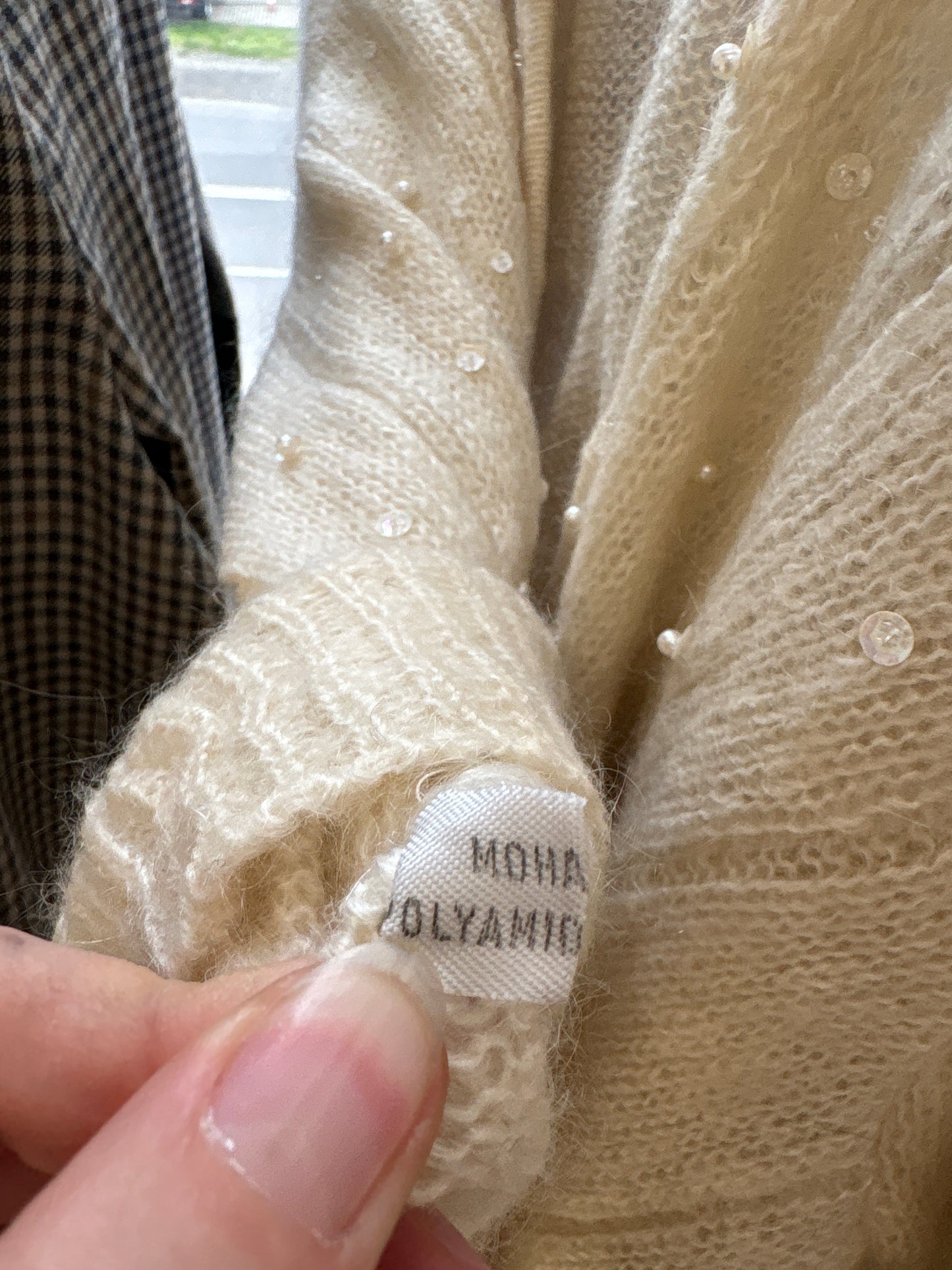 Cardigan vintage bijuterie din baby mohair cu aplicații manuale delicate