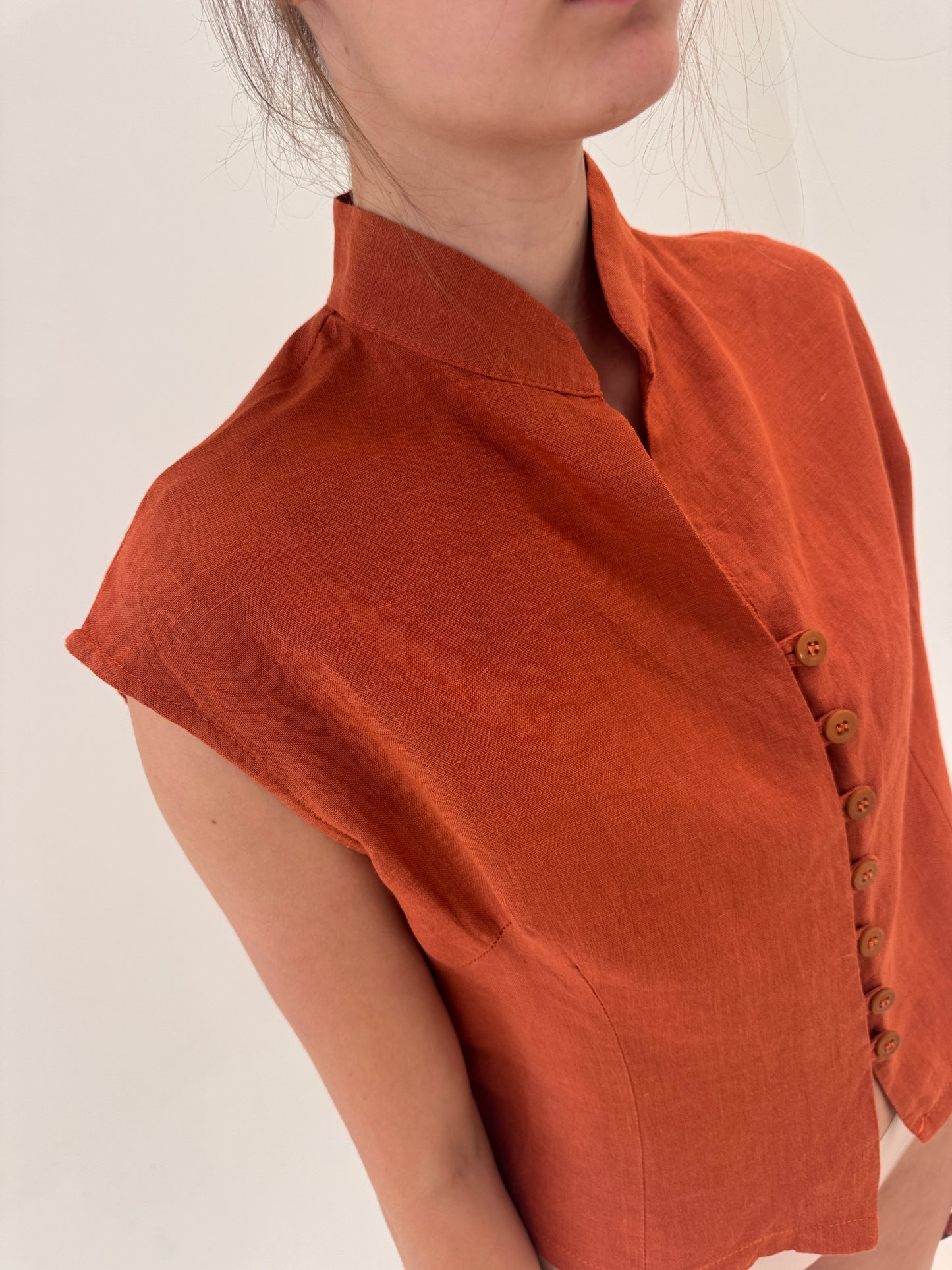 Cămașa italiana din in burnt orange